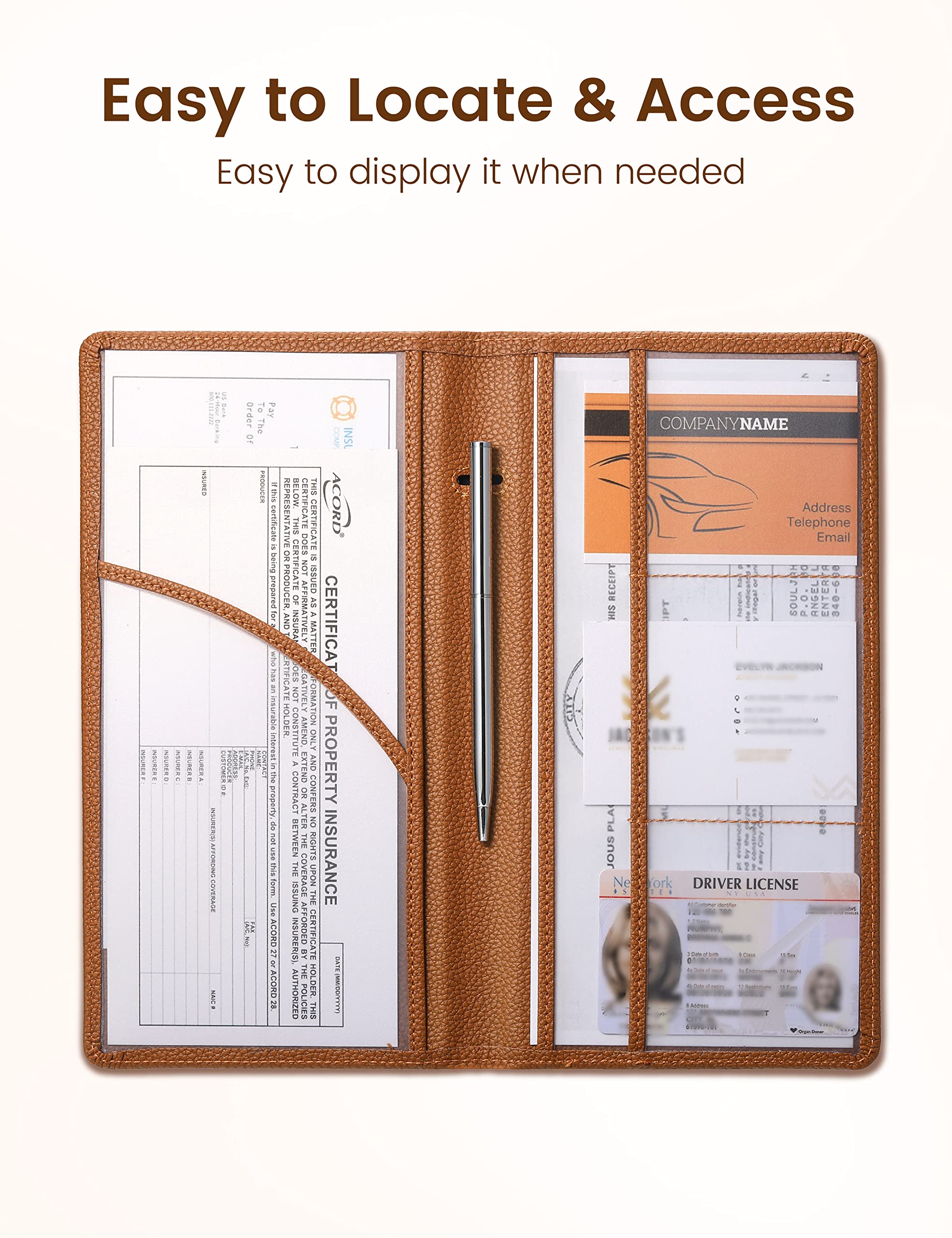 Yarnic Car Registration and Insurance Holder, Car Document Holder with Magnetic Closure, Car Organizer Vehicle Glove Box Compart