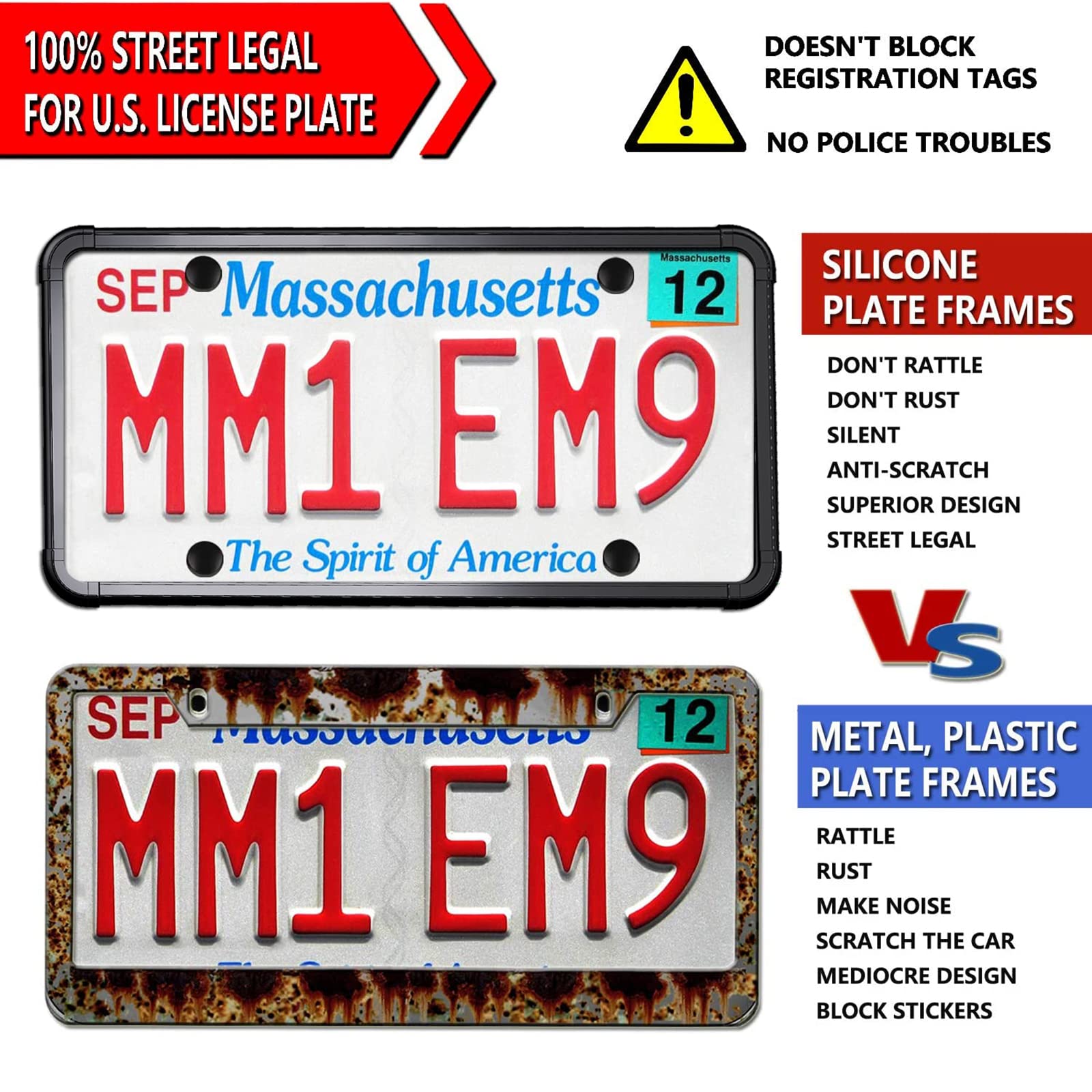 Aootf Silicone License Plate Frame - 1 Pack Black License Plate Frame,Front Or Rear Cover Slim Holder With Screws, Black Screw C