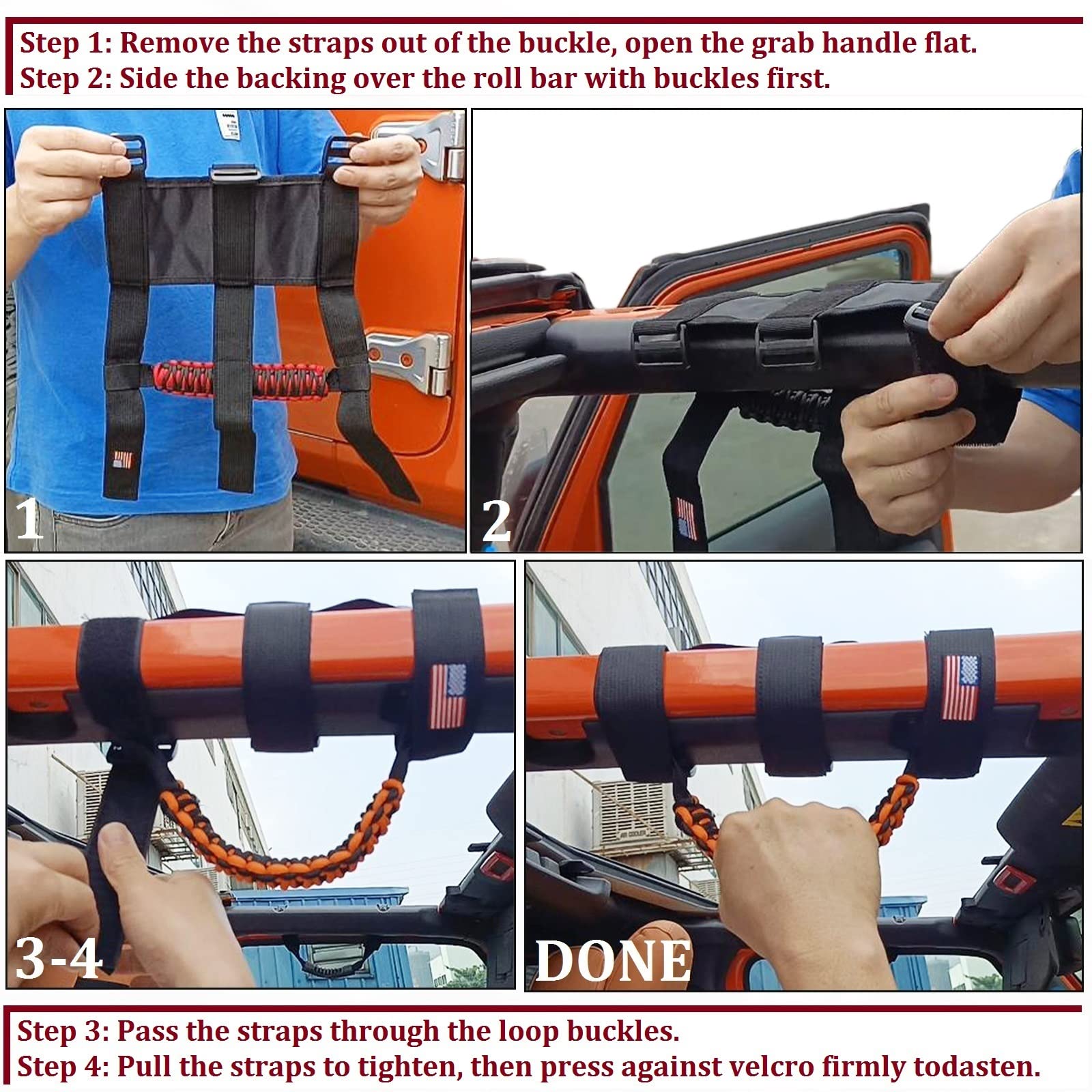 For Jeep Accessories Us Flag Roll Bar Grab Grip Handle For Compatible With Jeep Wrangler Yj Tj Jk Jku Jl Jlu & Gladiator Jt 1955