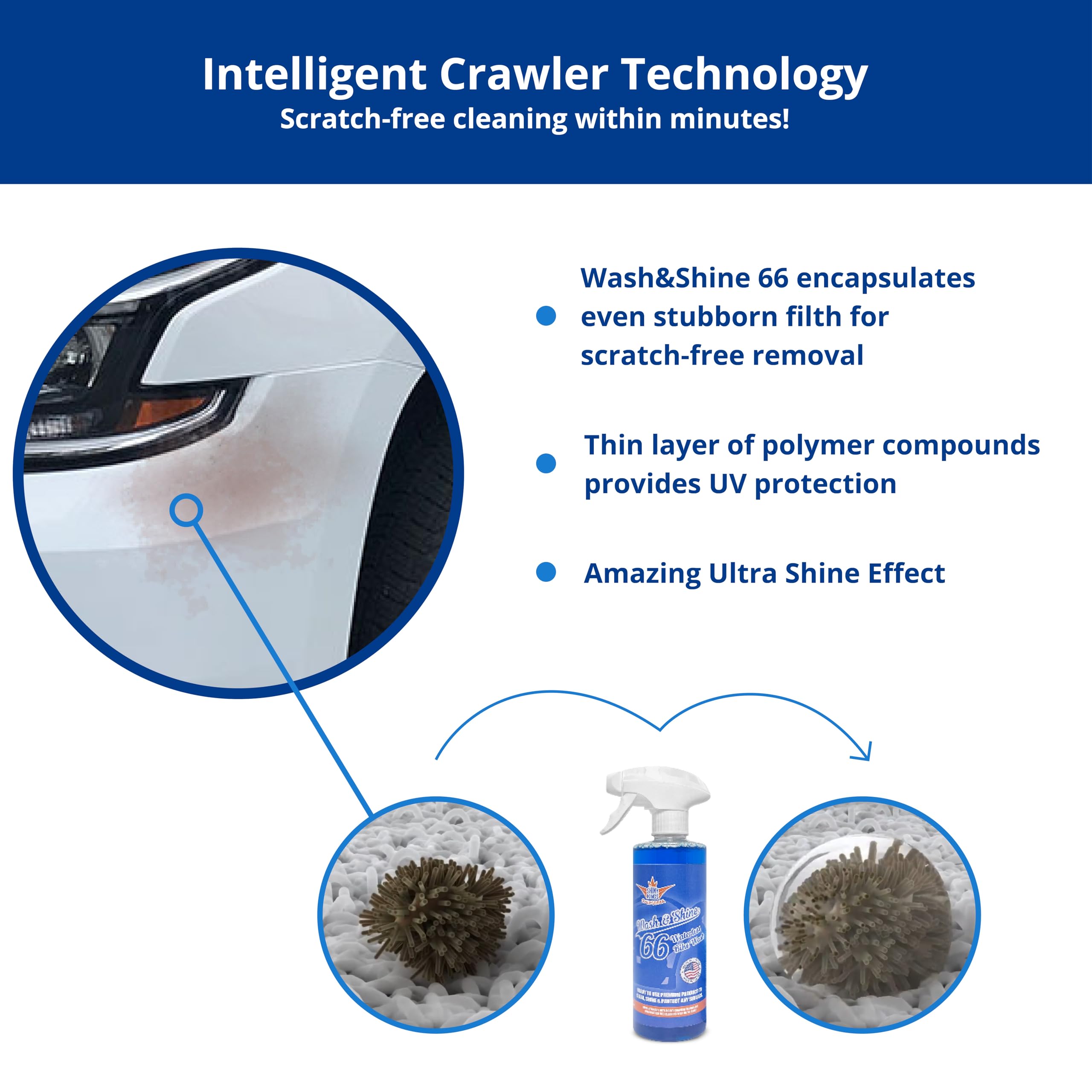 Shinykings Wash&Shine 66 Waterless Motorcycle Cleaner | Made In Usa | Ultra Shine Effect | Detailing Wash Spray For All Surfaces | 16 Fl.Oz