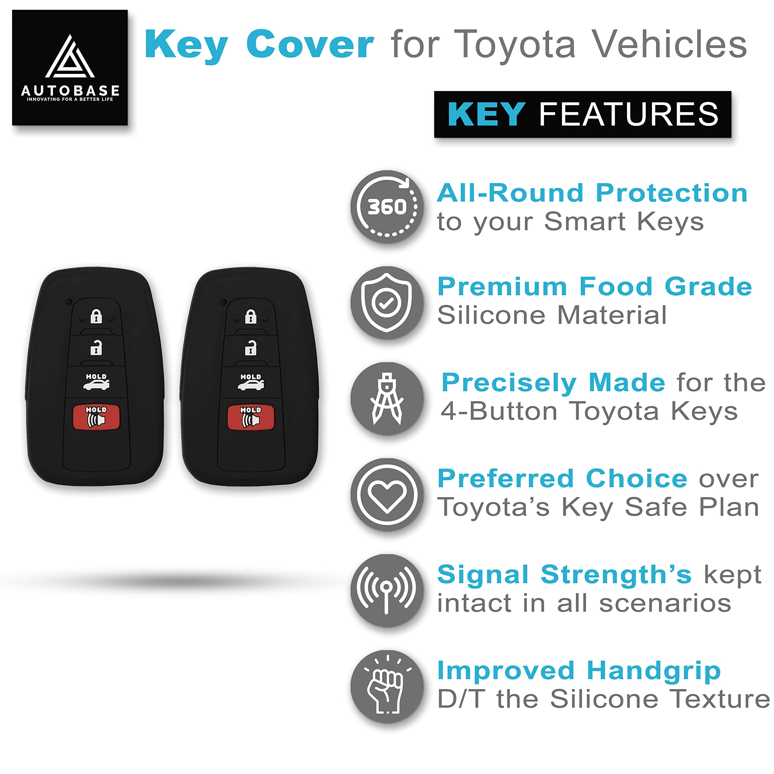 Autobase Silicone Key Fob Cover For Toyota Camry Rav4 Highlander Avalon C-Hr Prius Corolla Gt86 Smart Key | Car Accessory | Key