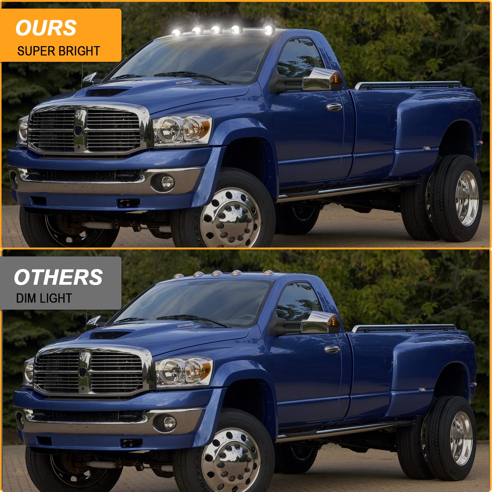 R&F Auto Smoked LED Cab Lights for Ram 1500 2500 3500 (2003-2018) - 5Pcs Roof Marker Running Lamps with White Light