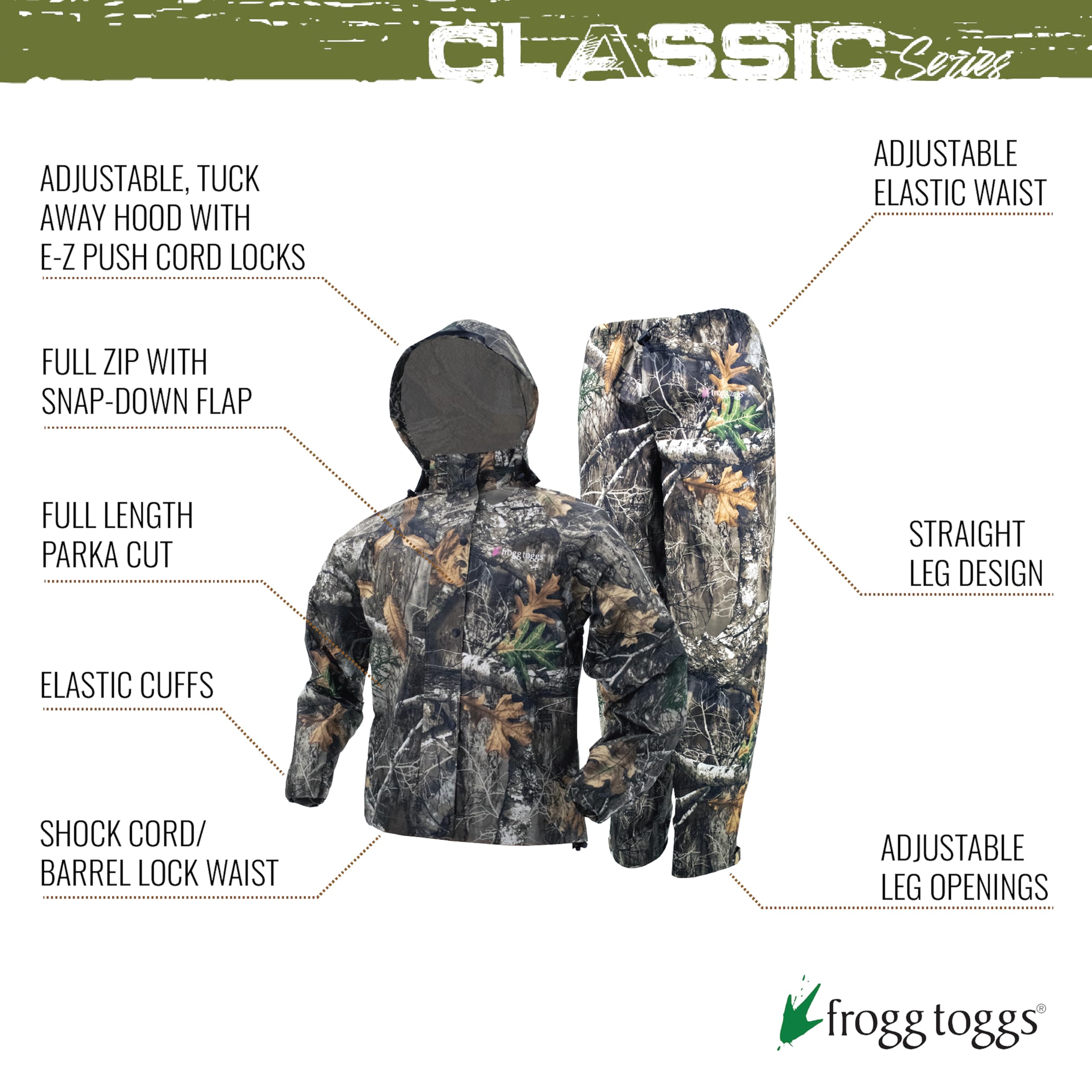 Frogg Toggs Women'S Classic All-Purpose Waterproof Breathable Rain Suit, Realtree Edge, Large