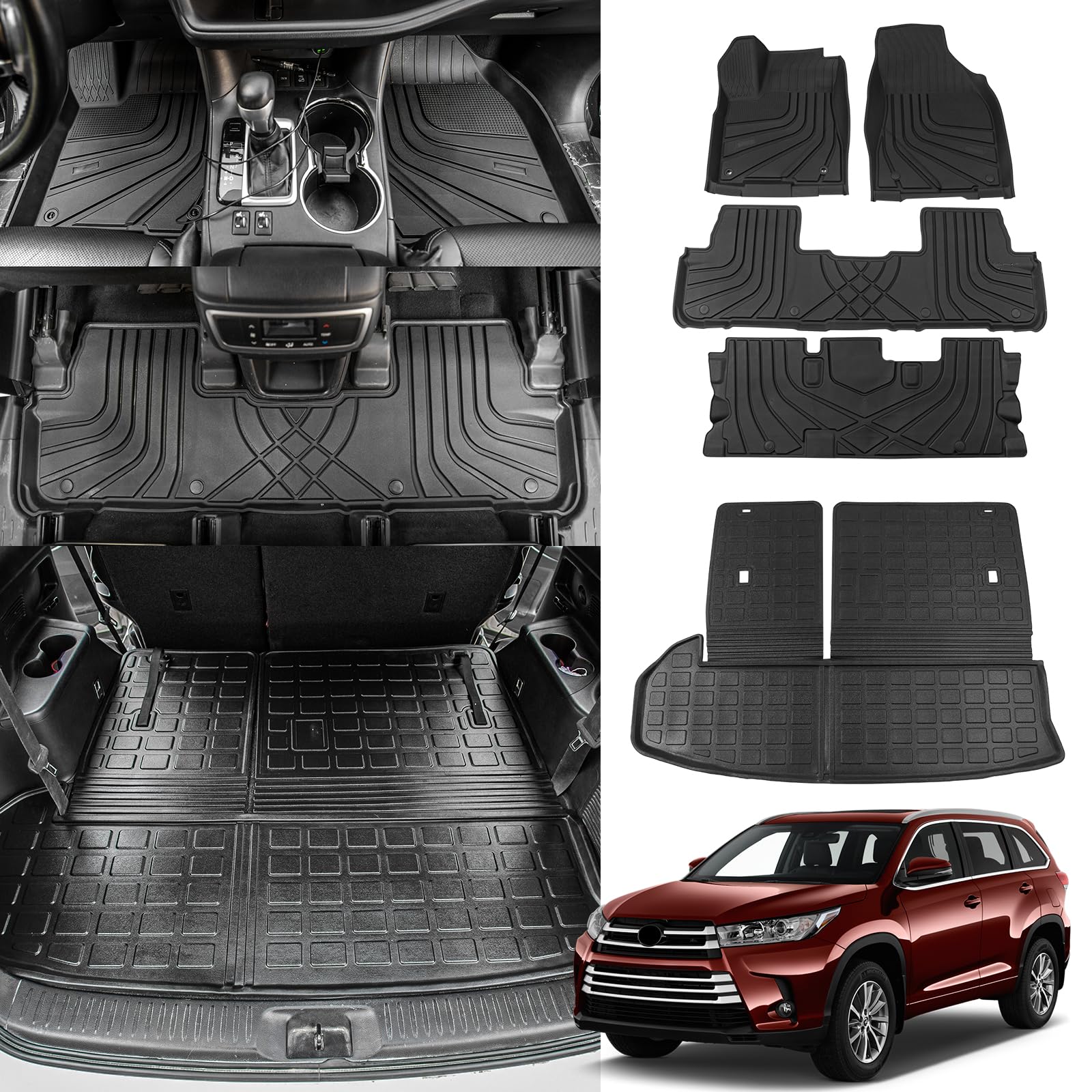 Bomely Floor Mats Compatible With 2014-2019 Toyota Highlander Cargo Liner Tpe Back Seat Cover Protector 2018 7 Seats Highlander