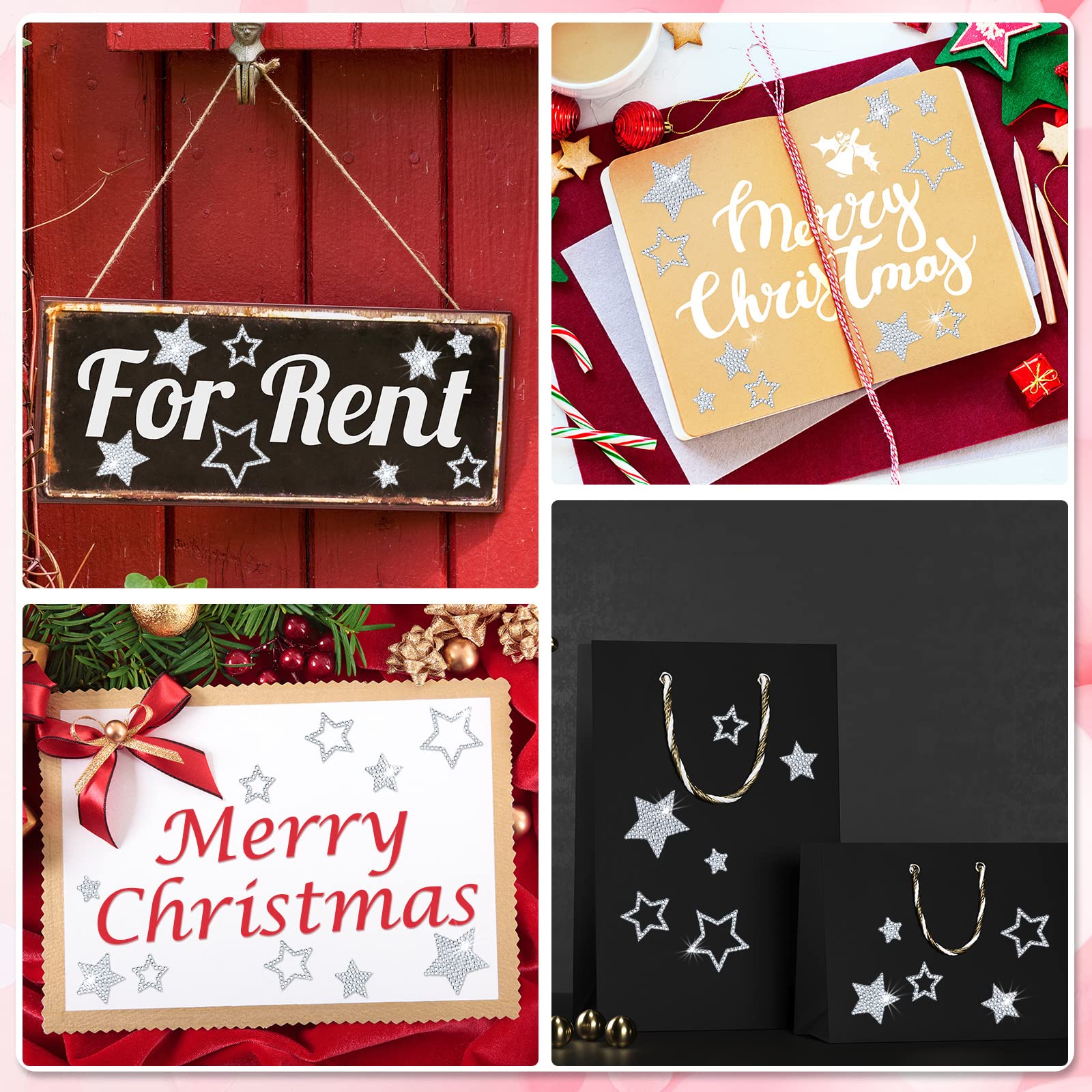 Epakh 84 Pieces Rhinestone Star Stickers, Silver Glitter Bling Sticker Self Adhesive Crystal Star Sticker For Winter Holiday Pac