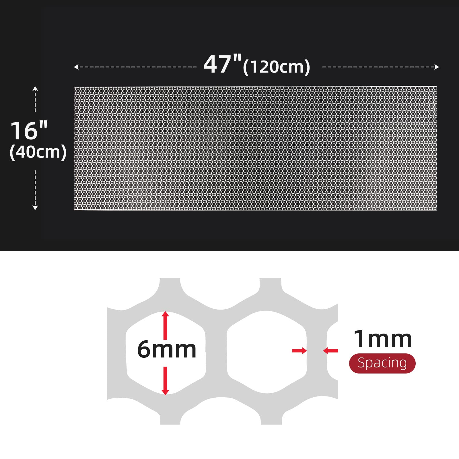 Aggauto 47X16 Inches Car Pickup Truck Grill Mesh Spoiler Bumper Vent Aluminum Alloy Automotive Grille Insert Air Intake Racing Honeycomb Hole 6Mm Spacing 1Mm Silver