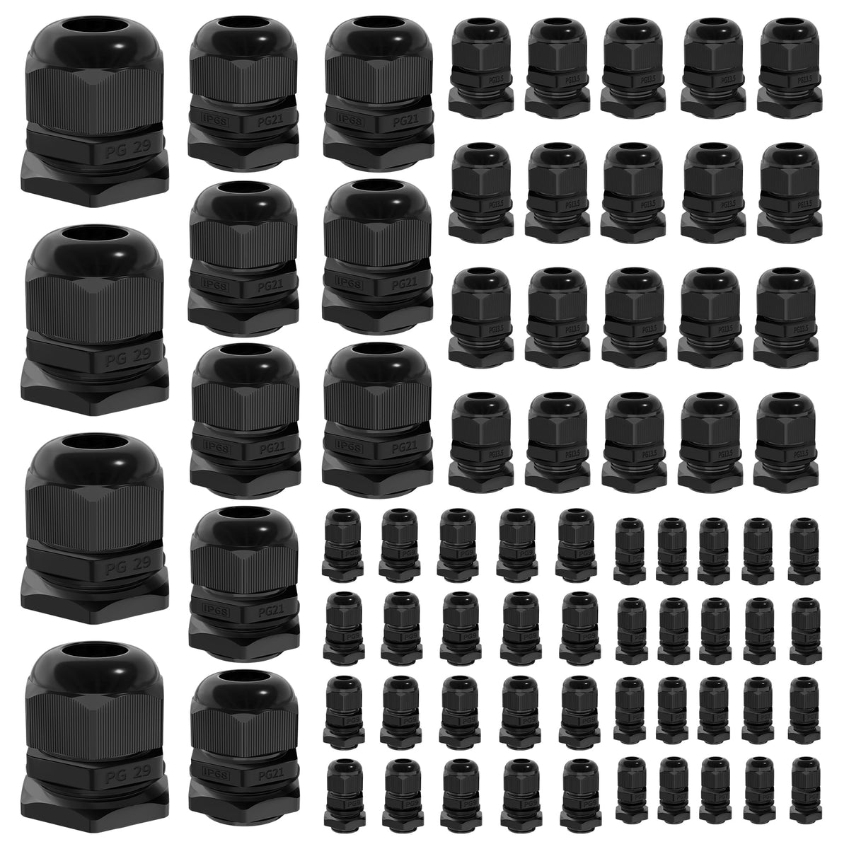 Joinfworld 72Pcs Cable Glands Kit Waterproof Strain Relief Cord Connector Grip Weatherproof Cable Pass Through Pg7 1/4" 1/2" 3/4" 1" Npt Wire Grommet