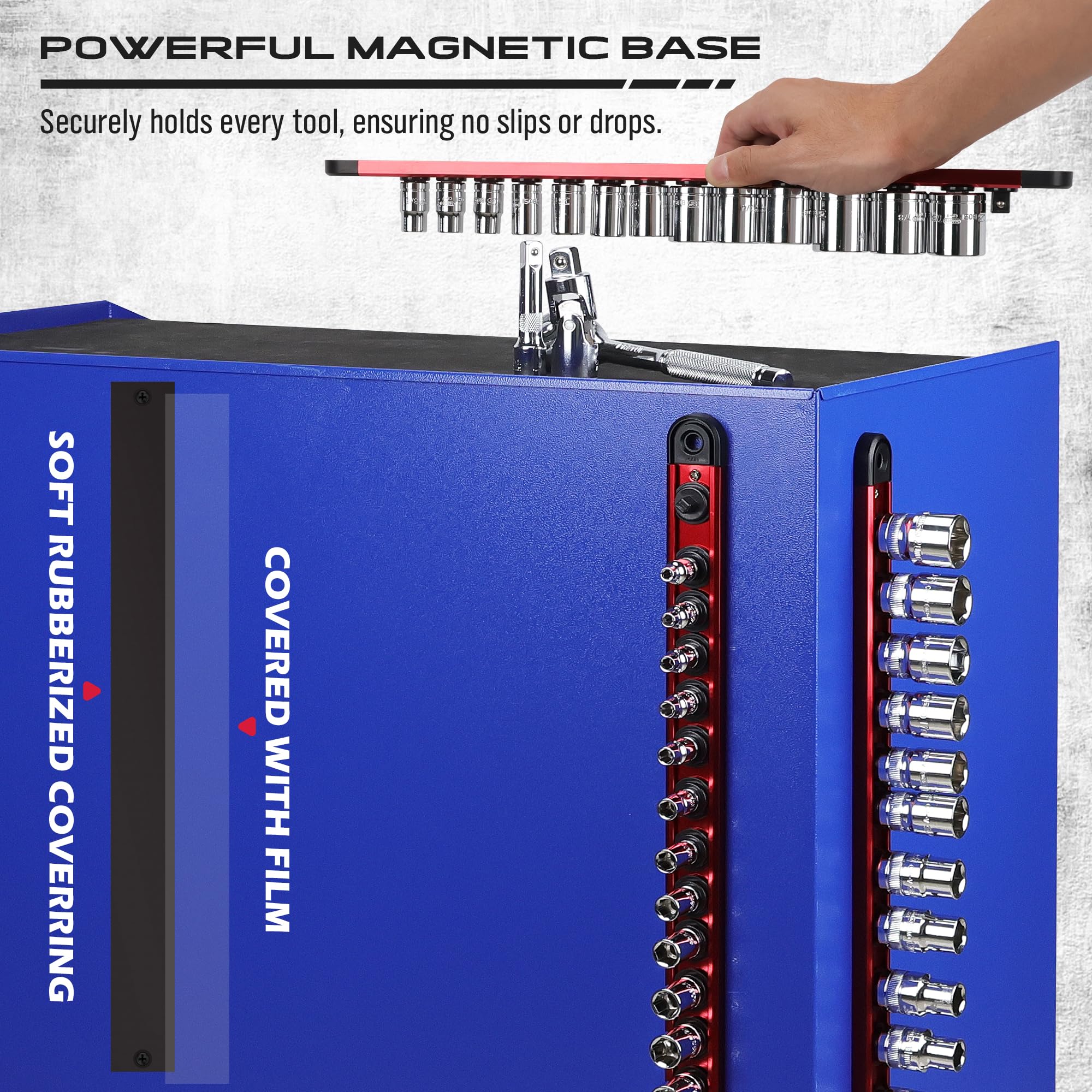 Magnetic Socket Holder Organizer Set: 1/4 Detachable Socket Trays Socket Organizer For Tool Box Drawer Holds 14-Piece Standard S