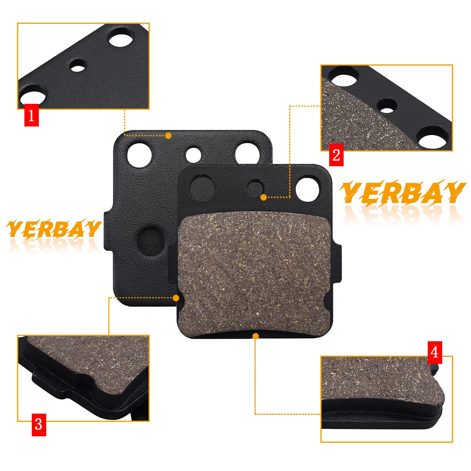 Yerbay Rear Brake Pads For Yamaha Warrior 350 Yfm350X 1987-2004/Banshee 350 Yfz350 1987-2009/Wolverine 350 Yfm 350 1995-2004/Blaster 200 Yfs 200 2003-2006/Raptor 250 Yfm 250 2008-2009