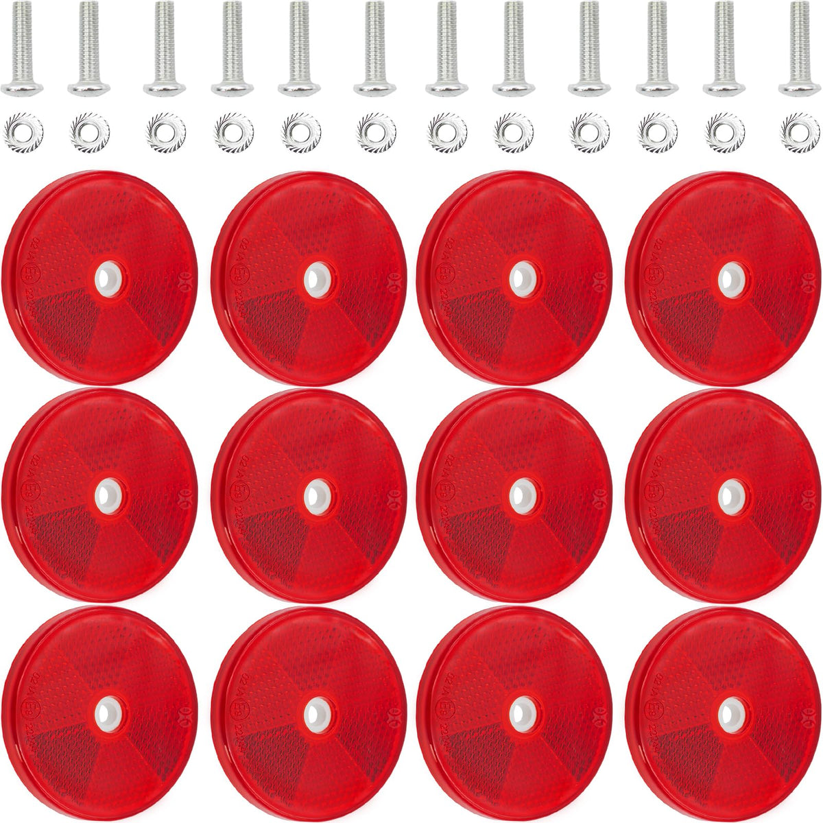 Dexspoeny 12 Pack Red Round Reflector Front Reflector with Screws Safety Reflectors for Car Trucks RV's Driveway Fence Red High 
