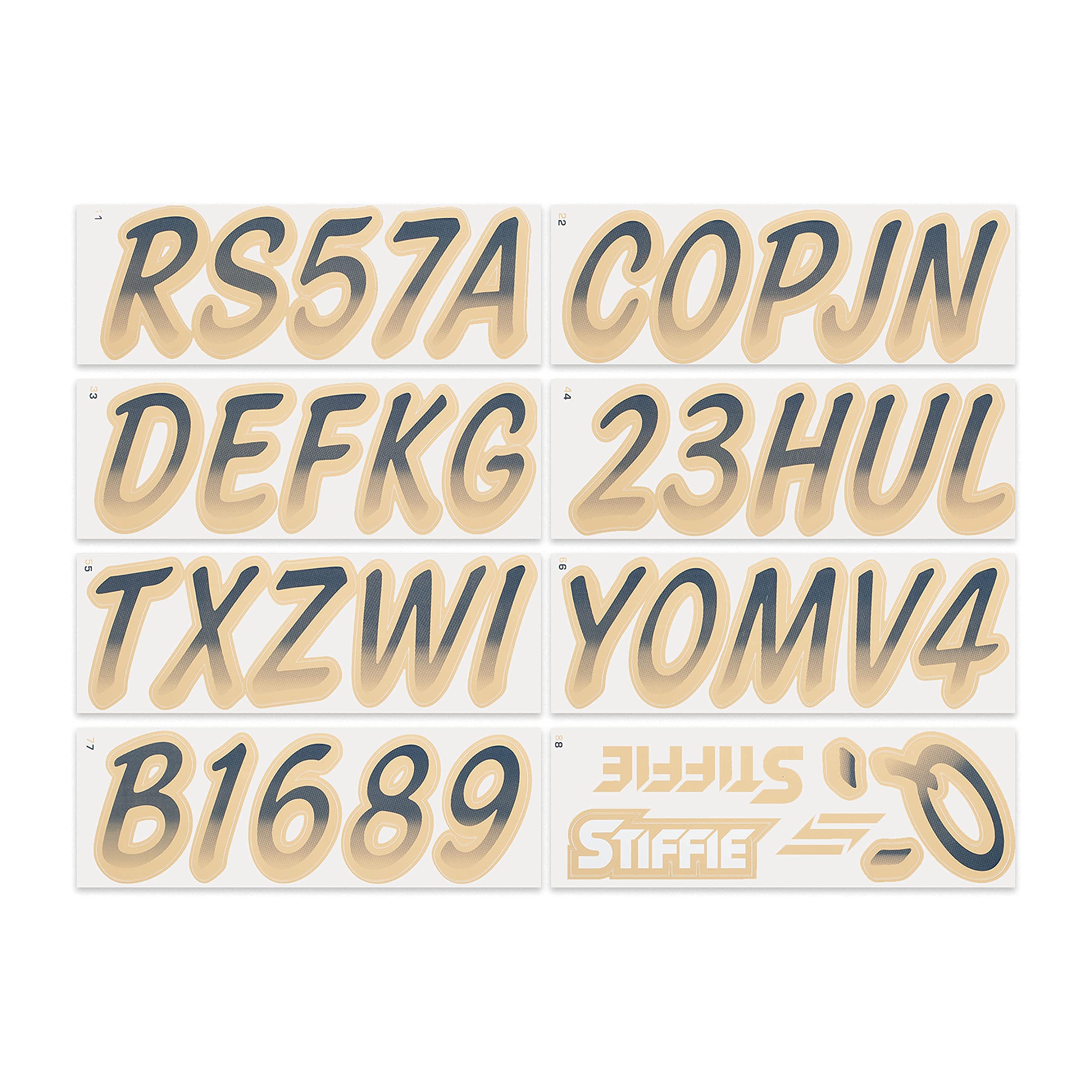 STIFFIE Whipline Navy/Tan 3'' Boat & PWC Registration Decals  Numbers Letters Stickers