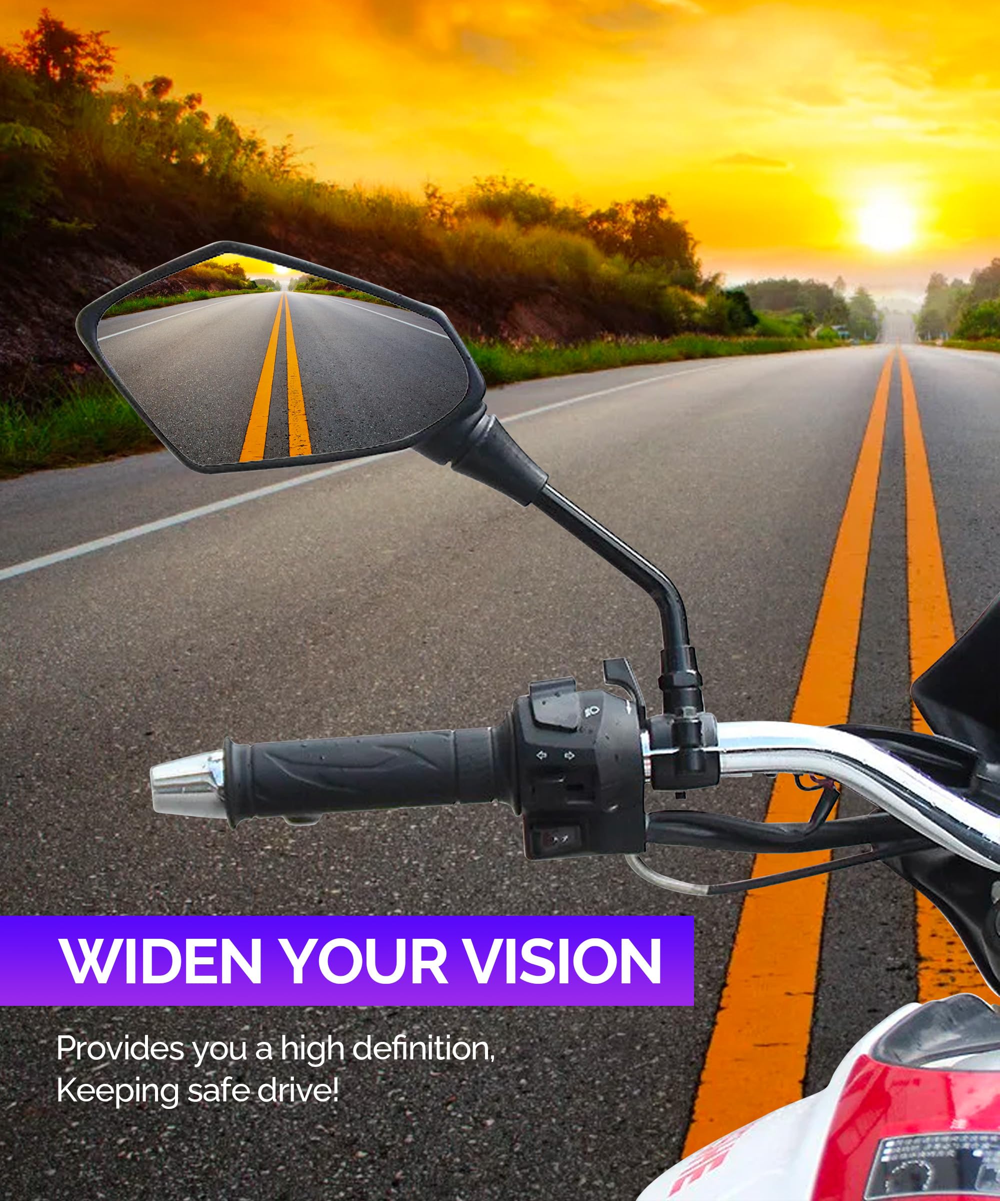 Racoona Motorcycle Mirrors,Motorcycle Mirrors For Handlebar,Tv Mirrors Motorcycle Rear View Mirror,Car Accessories Handlebar Rear View Side Mirror With M8 M10 Bolt,Fits Bike,Scooter,Atv,Utv,Dirt Bike