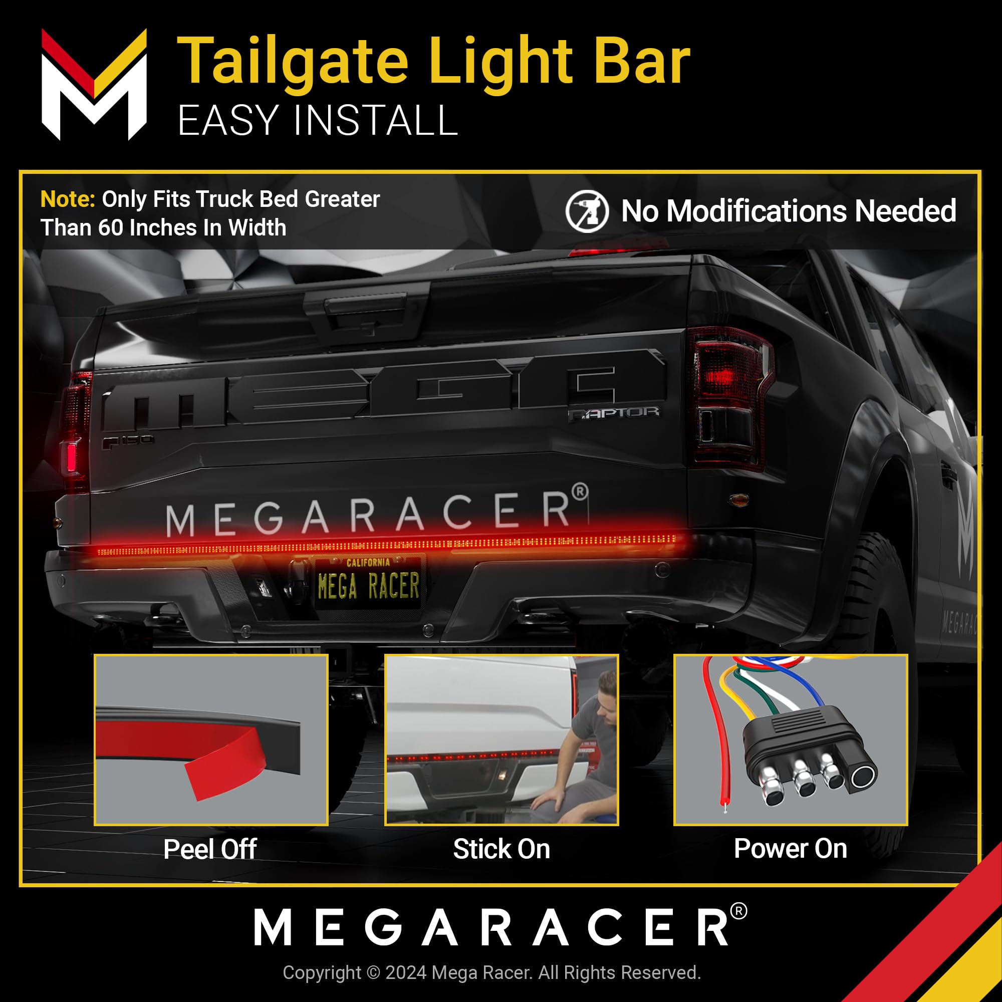 Mega Racer Triple Row 60 Inch Led Tailgate Light Bar & Truck Bed Lights Combo - Super Bright Led Chips, Automotive Accessories F