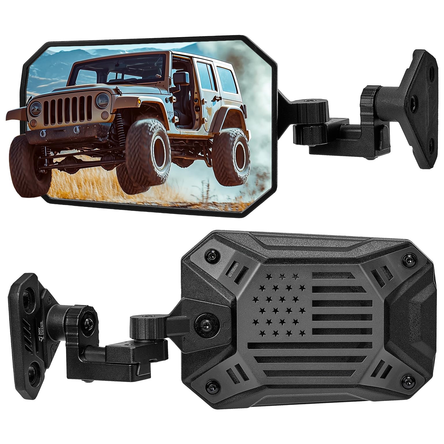JOYTUTUS Mirrors Doors Off or Doors On with Integrated Spot Light Mount Compatible with Wrangler TJ JK JKU, Wider View No Vibrat