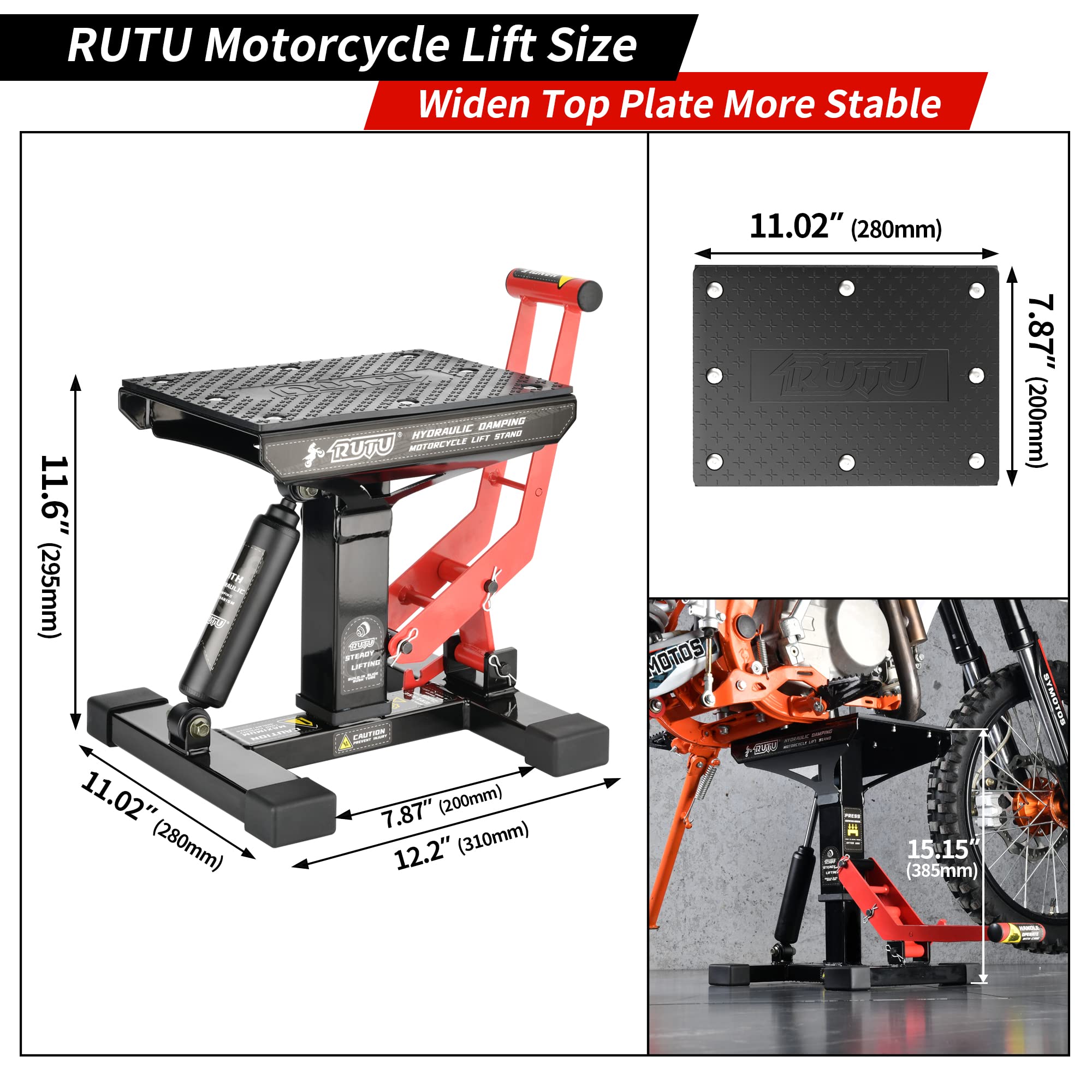 Motorcycle Lift Stand Jack,RUTU Dirt Bikes Jack Stand 1400 Lbs Capacity,Heavy Duty Steel Hydraulic Lift for Pit Bikes ATVs Maint