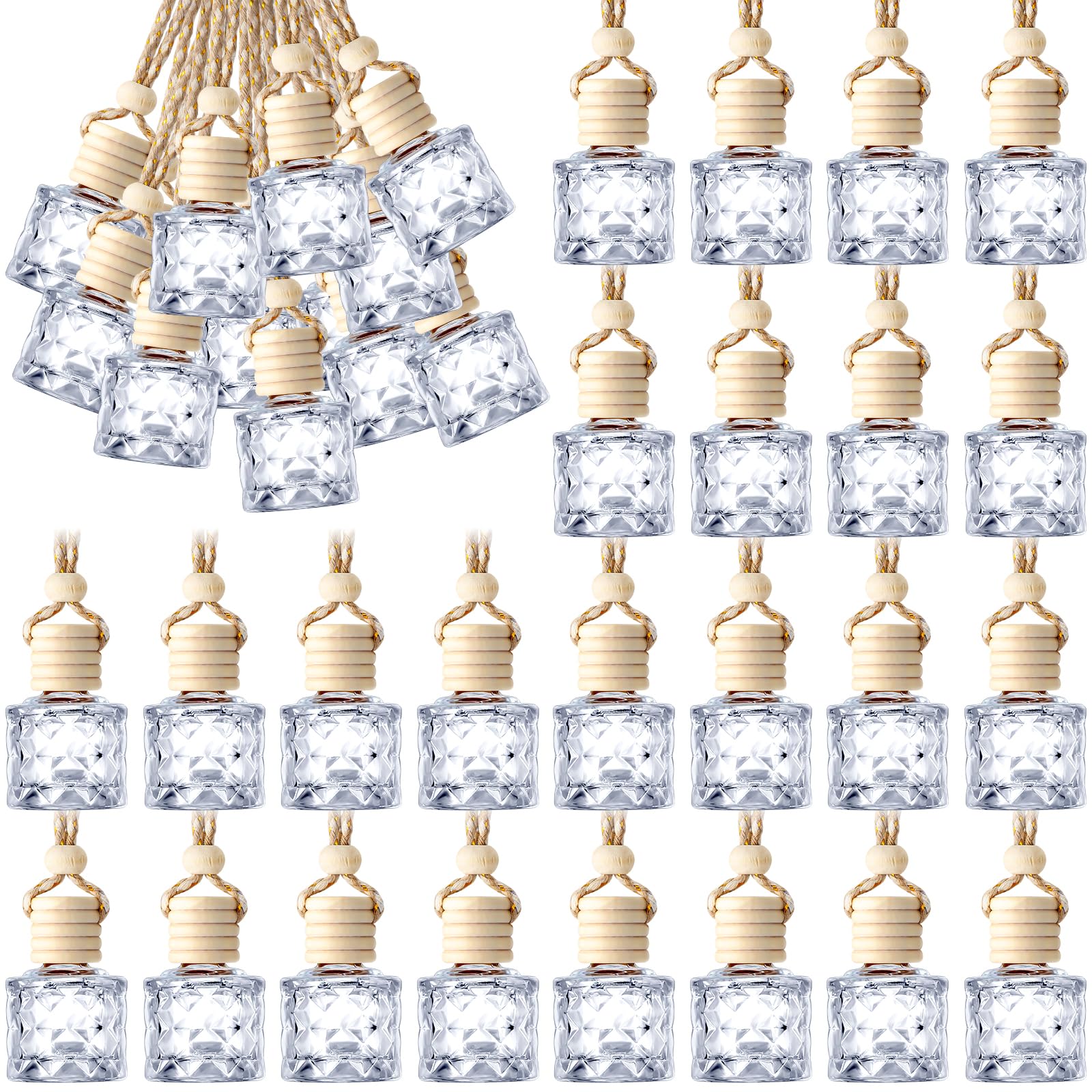 Bbto 50 Pcs Hanging Car Air Freshener Car Diffuser Bottles Empty Glass Perfume Bottle Freshener Diffuser Bottle Pendant For Esse