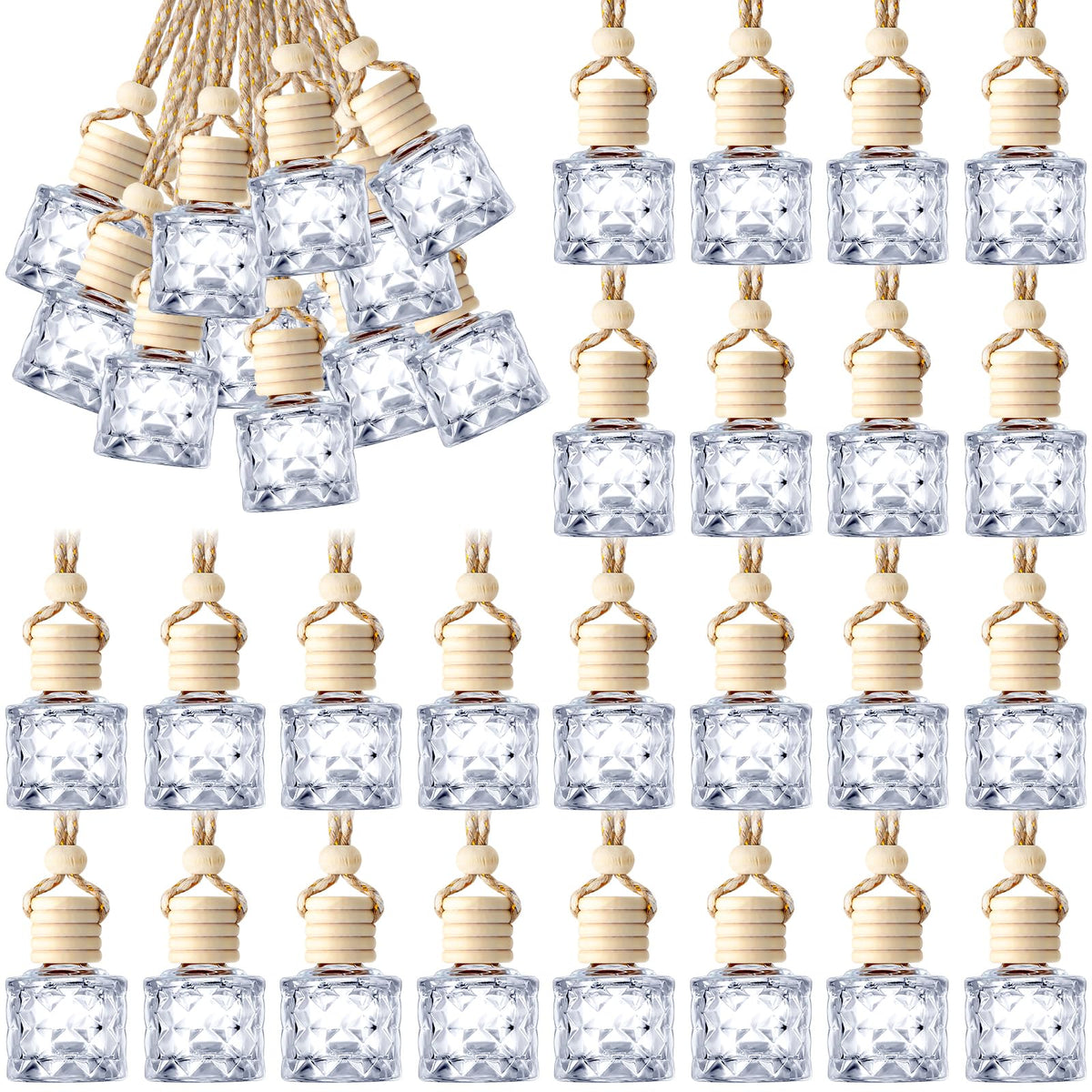 Bbto 50 Pcs Hanging Car Air Freshener Car Diffuser Bottles Empty Glass Perfume Bottle Freshener Diffuser Bottle Pendant For Esse