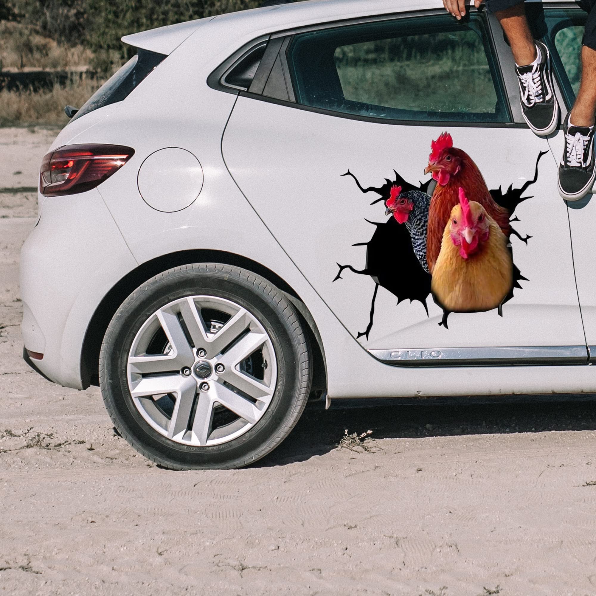 KedAiKJ 3D Chicken Decals Sticker Funny Animal Window Car Sticker Poultry Crack Car Decals Rear Window Stickers for Wall Car Gla
