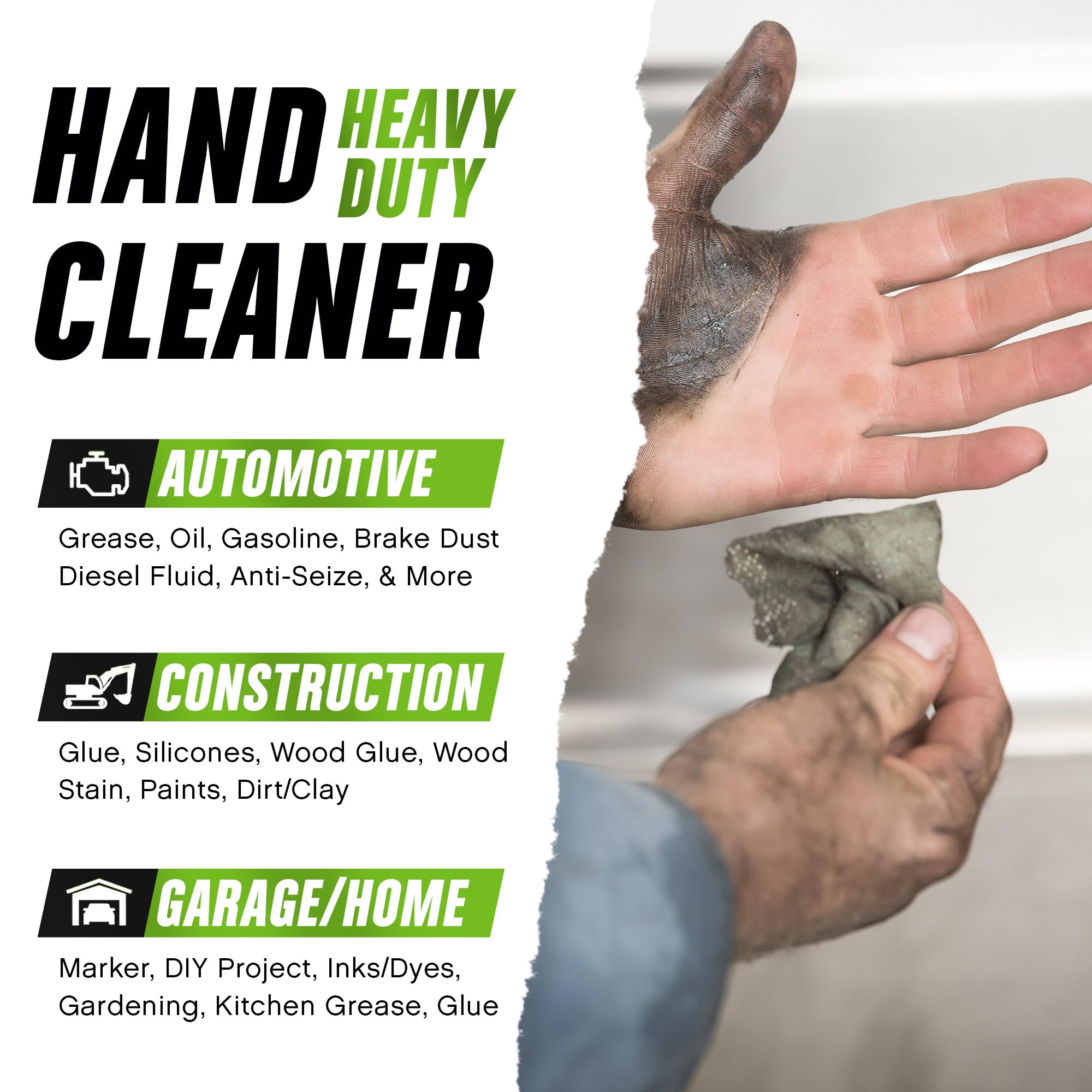 Grip Clean Cleaning Wipes – Hand Cleaner For Mechanics, Heavy-Duty Hand Wipes For Grease & Oil, Cleaning Wipes All Purpose For Tools & Surfaces, Waterless Hand Cleaner, Citrus Scented (72Ct)