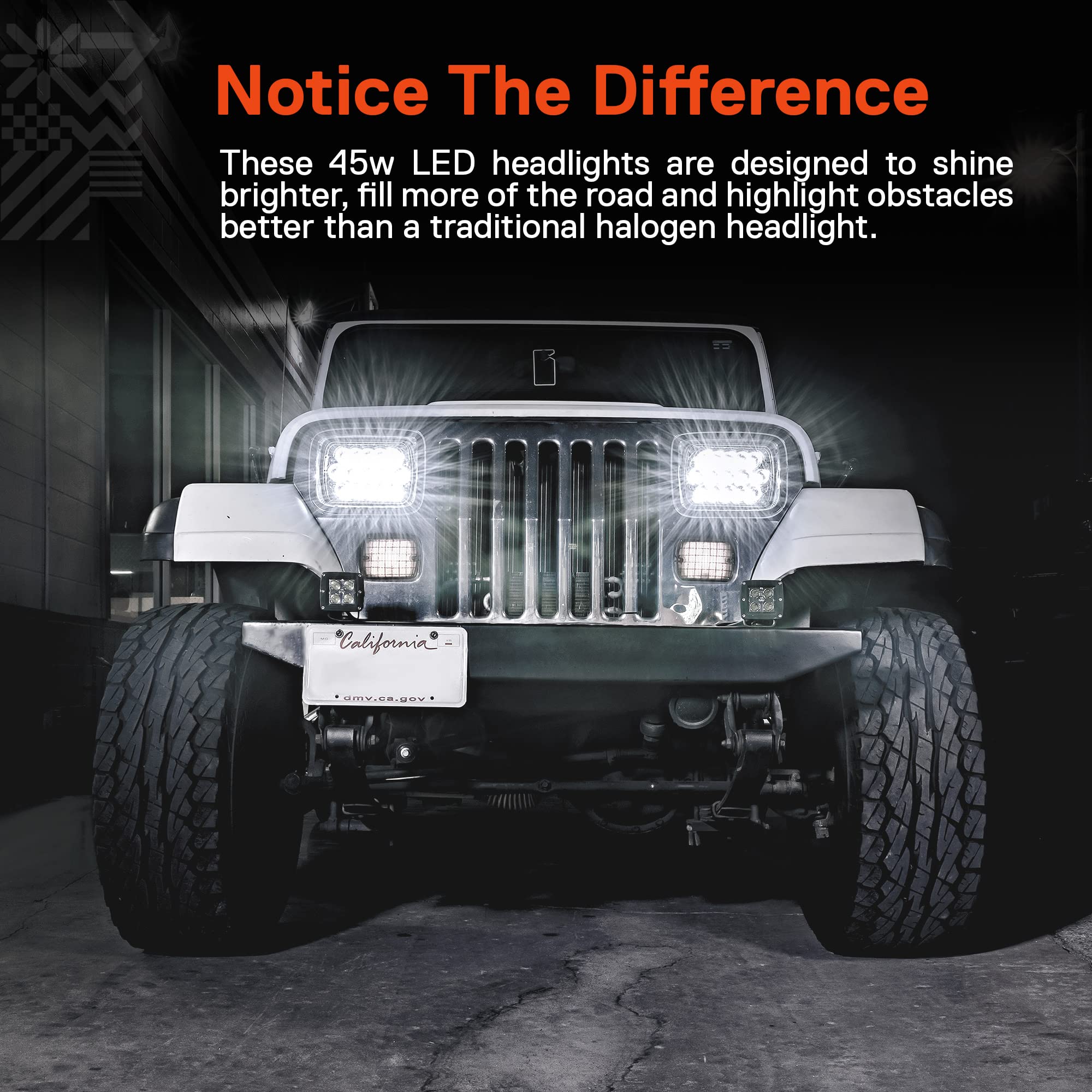 True Mods 7X6 5X7 H6054 Chrome Led Headlights H4 Sealed Beam Replacement Lamp For Jeep Wrangler Yj Cherokee Xj Chevy Express For