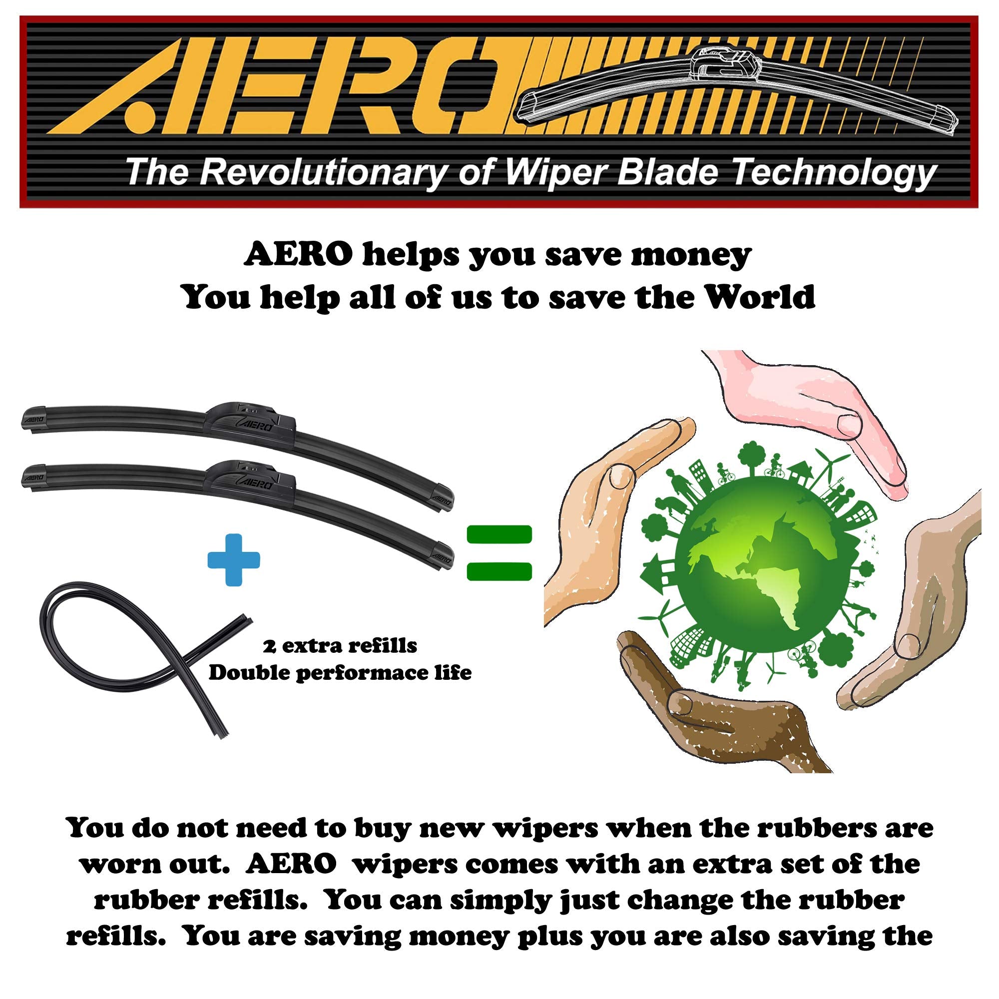 Aero Voyager 24'' + 22'' Windshield Wipers, Premium All-Season Automotive Replacement Wiper Blades With Extra Rubber Refills + 1