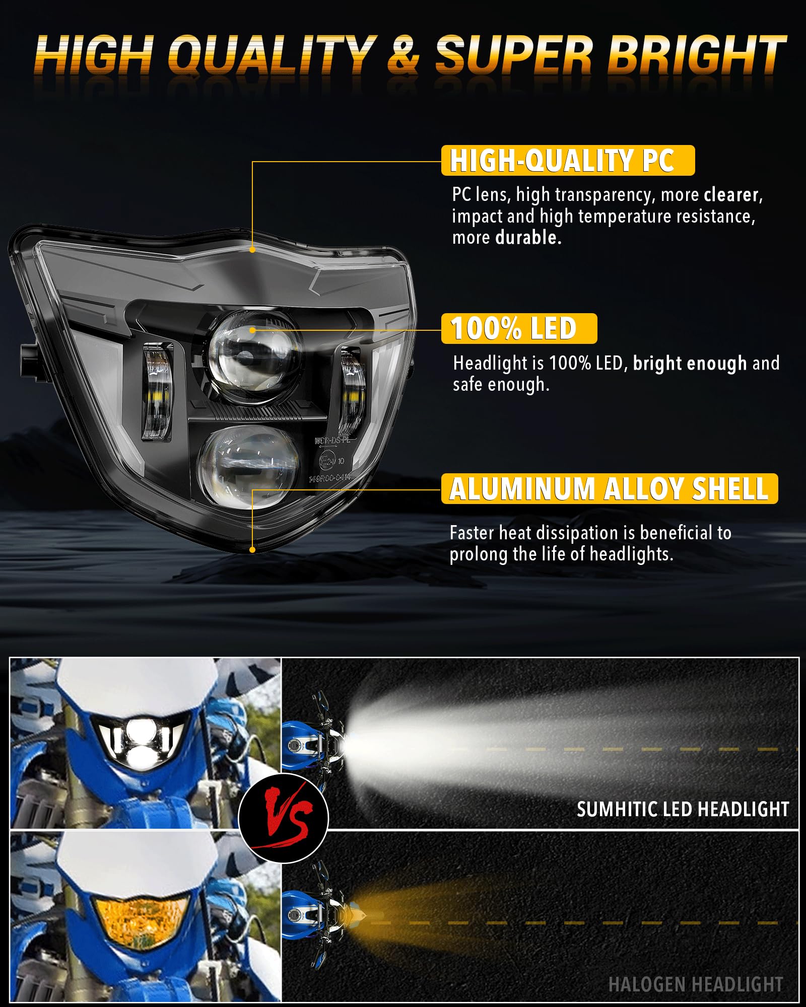 Sumhitic Dirt Bike Headlight Led Motorcycle Headlamp Kit With Drl Fit For 2013-2023 Yamaha Wr250F 400F 426F 450F, Wr250 400 426 450 Ttr Xt Mx Most Enduro Motorcycle Pit Bike Black