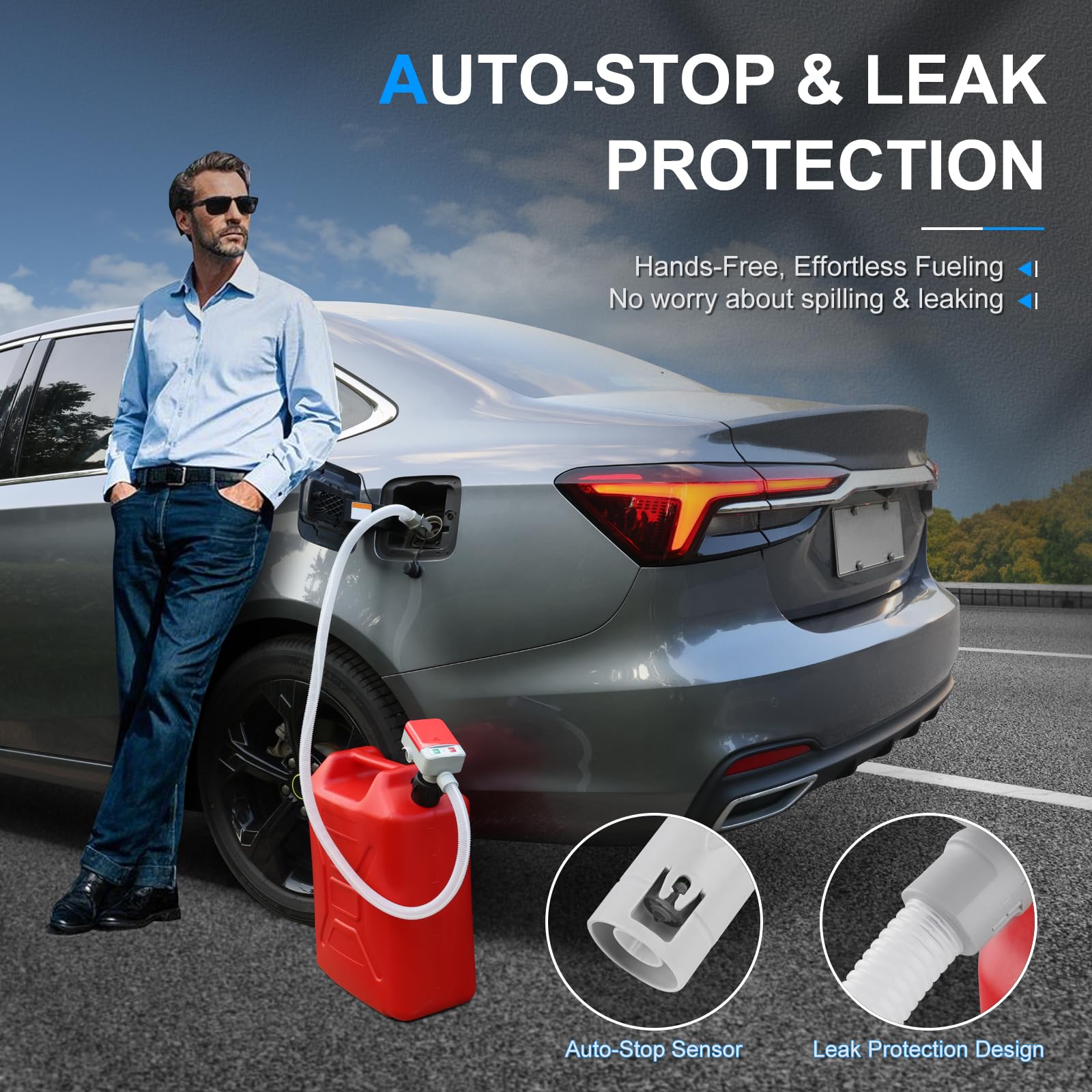 Skyjdm Fuel Transfer Pump With Auto-Stop Sensor And 4 Tank Adapter, 2.4Gpm 51'' Hose Battery-Powered Portable Liquid Pump For Ga