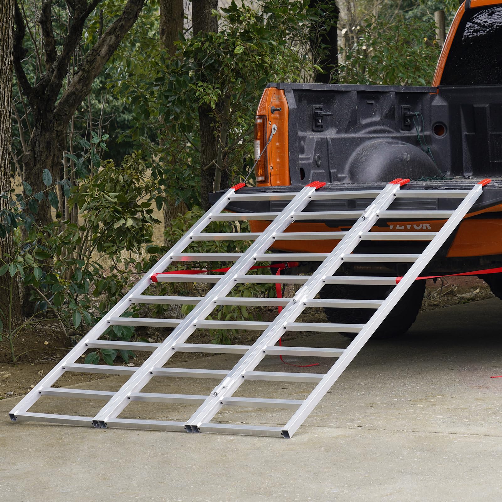 VEVOR Aluminum Ramps, 1500 lbs, Folding Loading Ramp with Load Straps, Tri-Fold Ramp for Motorcycles,UTVs, ATVs, Trucks, Lawnmow
