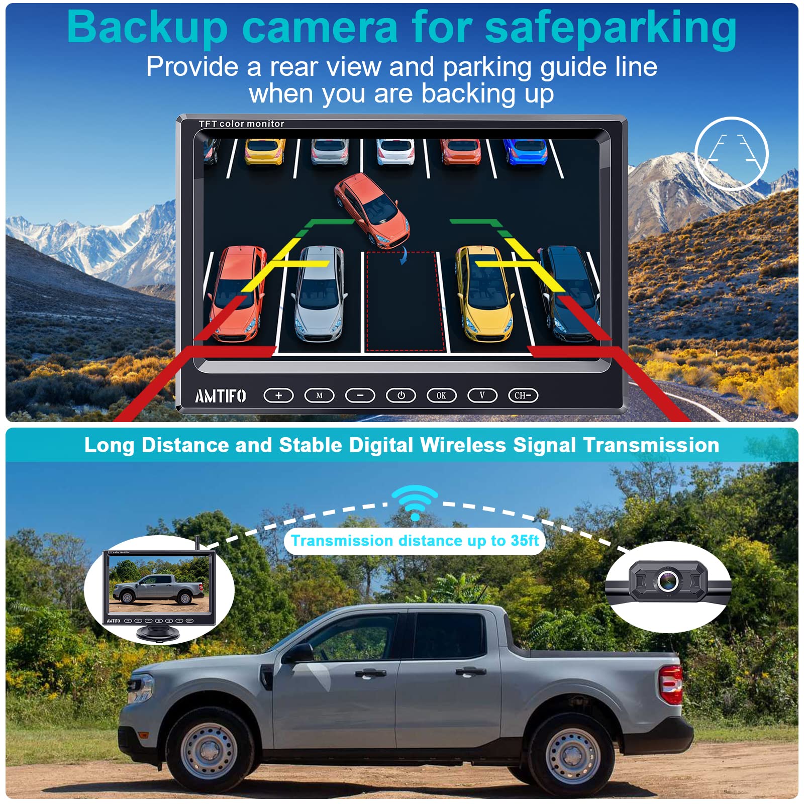 Wireless Backup Camera For Truck Car : 7-Inch Touch Key Monitor Plug And Play No Delay No Dropped Frames Clear Brightness Rear V