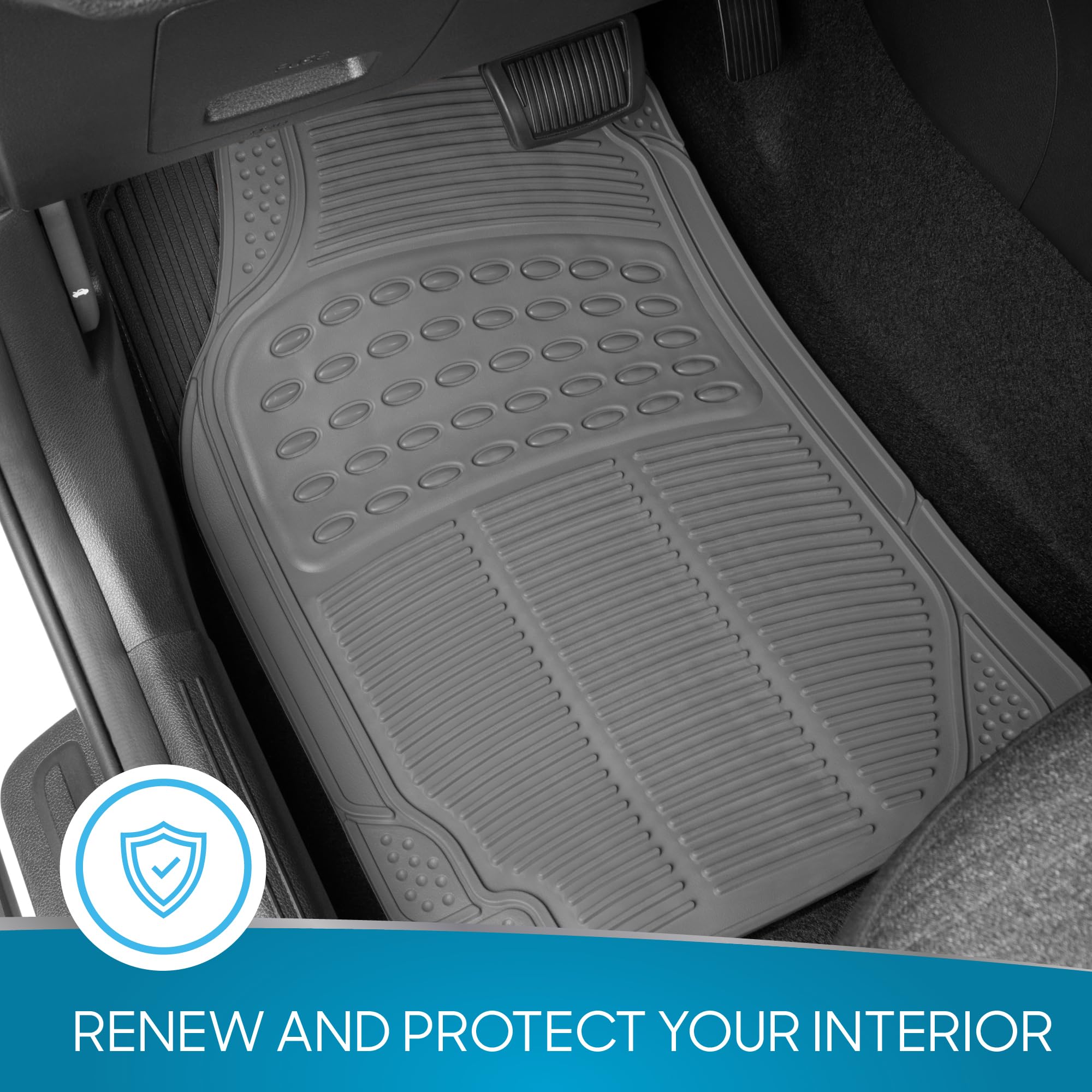 Bdk All Weather Rubber Floor Mats For Car Suv & Truck - 4 Pieces Set (Front & Rear), Trimmable, Heavy Duty Protection (Grey), 1