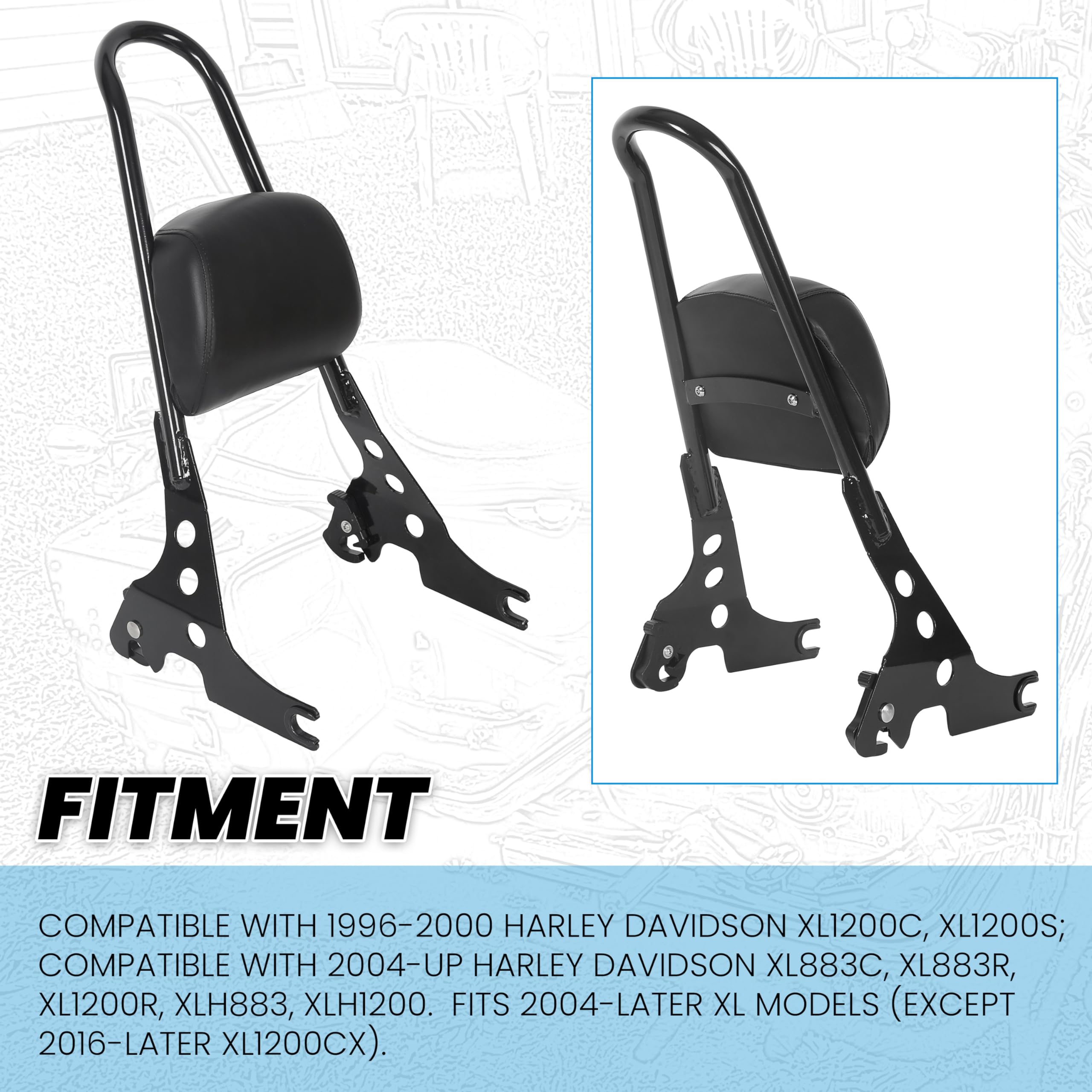 7Blacksmiths Passenger Backrest Pad Sissy Bar Cushion Fit For 2004&Up Harley Sportster Xl Xlh 883 1200 Black Detachable