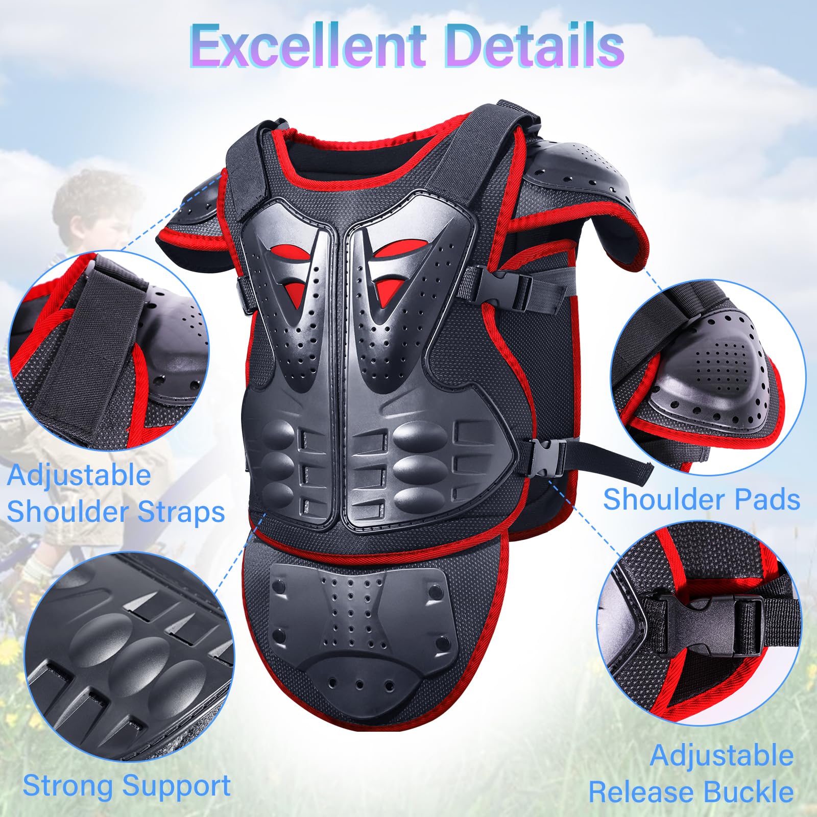 Starknightmt Upgraded Kids Motorcycle Armor Suit Teen Dirt Bike Gear Riding Protective Set For Cycling, Skateboarding, Skiing, Skating, Off-Road (Red)