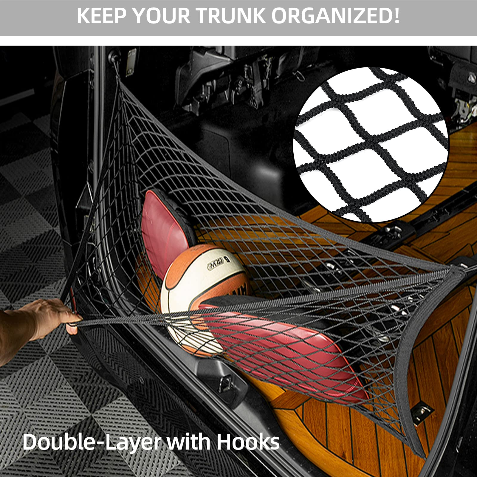 Double-Layer Trunk Cargo Elastic Net For Suv, 35''X11'' Stretch To 65''X25'' For Car Organizer Heavy Duty With Hooks