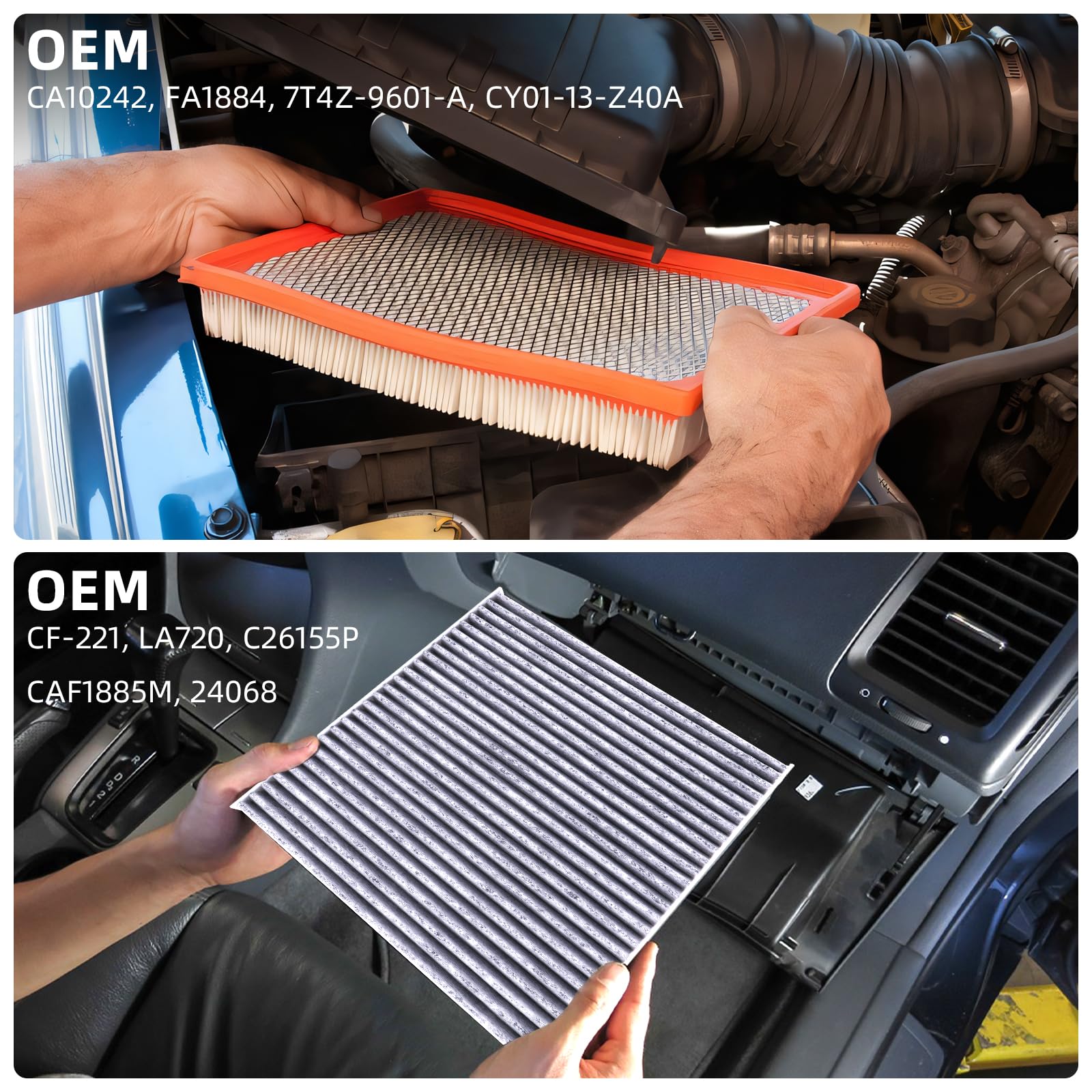 CA10242 and CF11176 Cabin Filter Set, Engine Air AC Filter Kit Compatible with Ford Explorer 2011-2019,Flex 2010-2019.