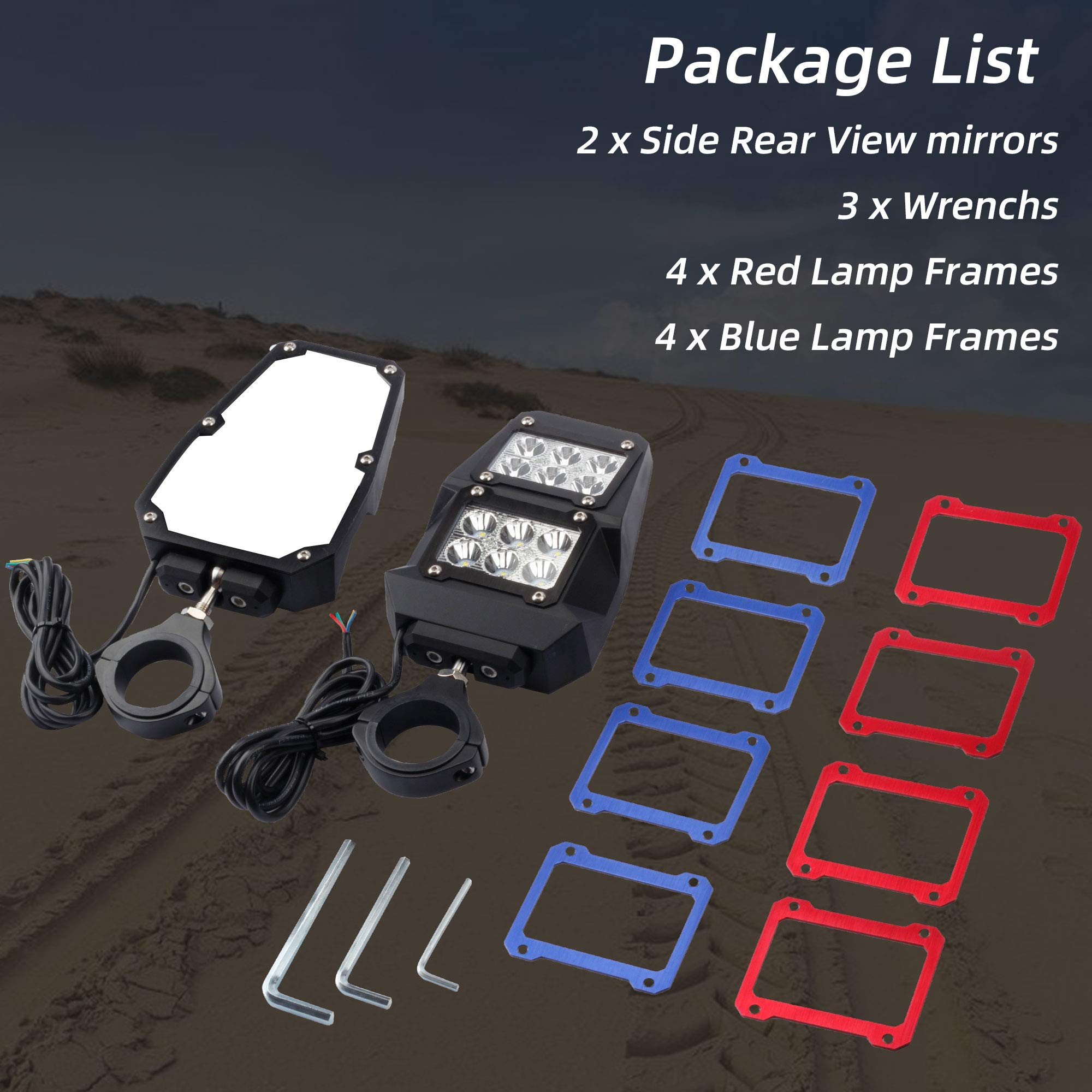 Dasbecan Utv Side Rear View Mirrors With Led Lamp Compatible With Polaris Ranger Rzr Can-Am Maverick Yamaha Rhino Arctic Cat Alm