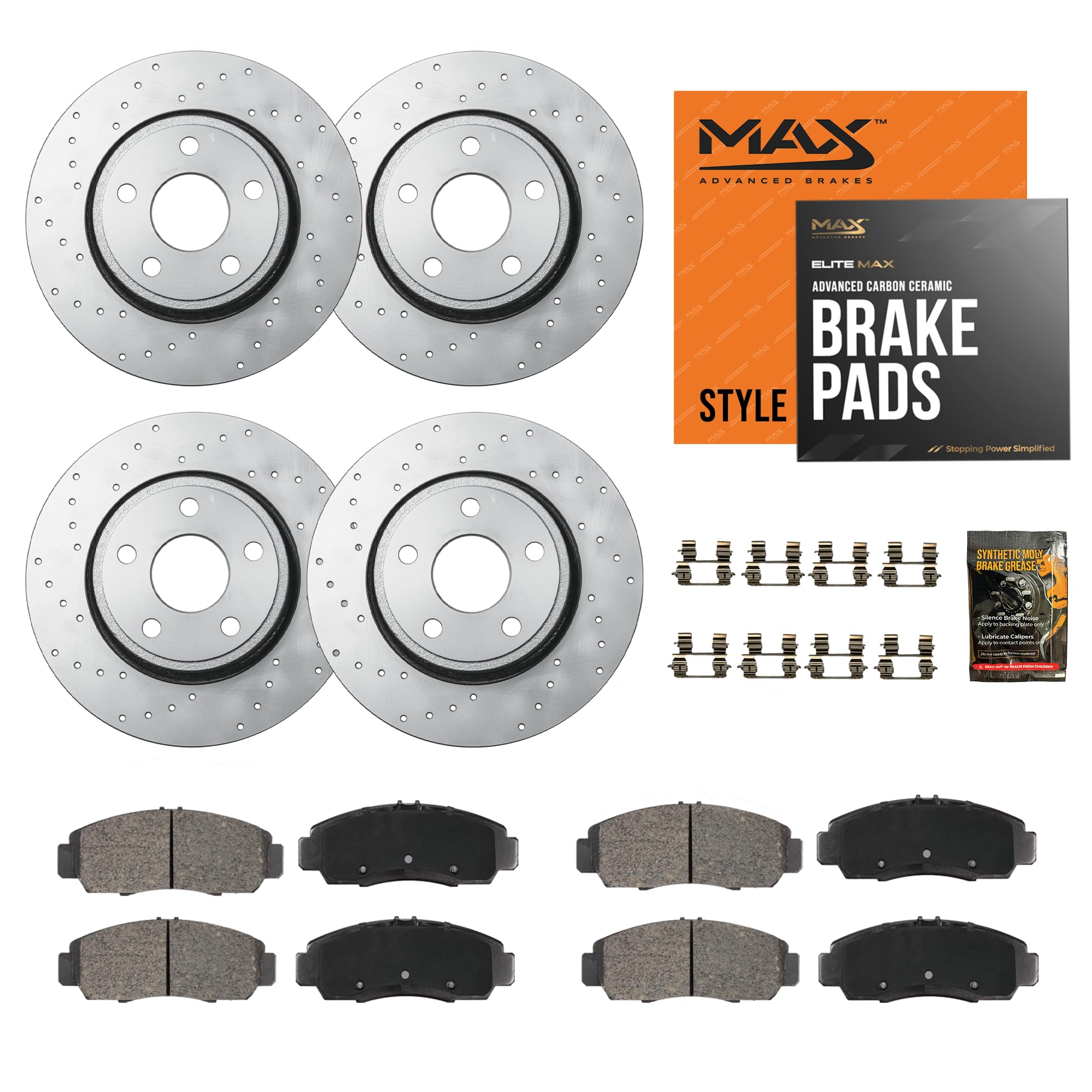 Max Advanced Brakes StyleMAX+ Front & Rear Brake Kit | Fits 2016-2022 Chevy Malibu | Brake & Rotor Kit for Daily Performance | C
