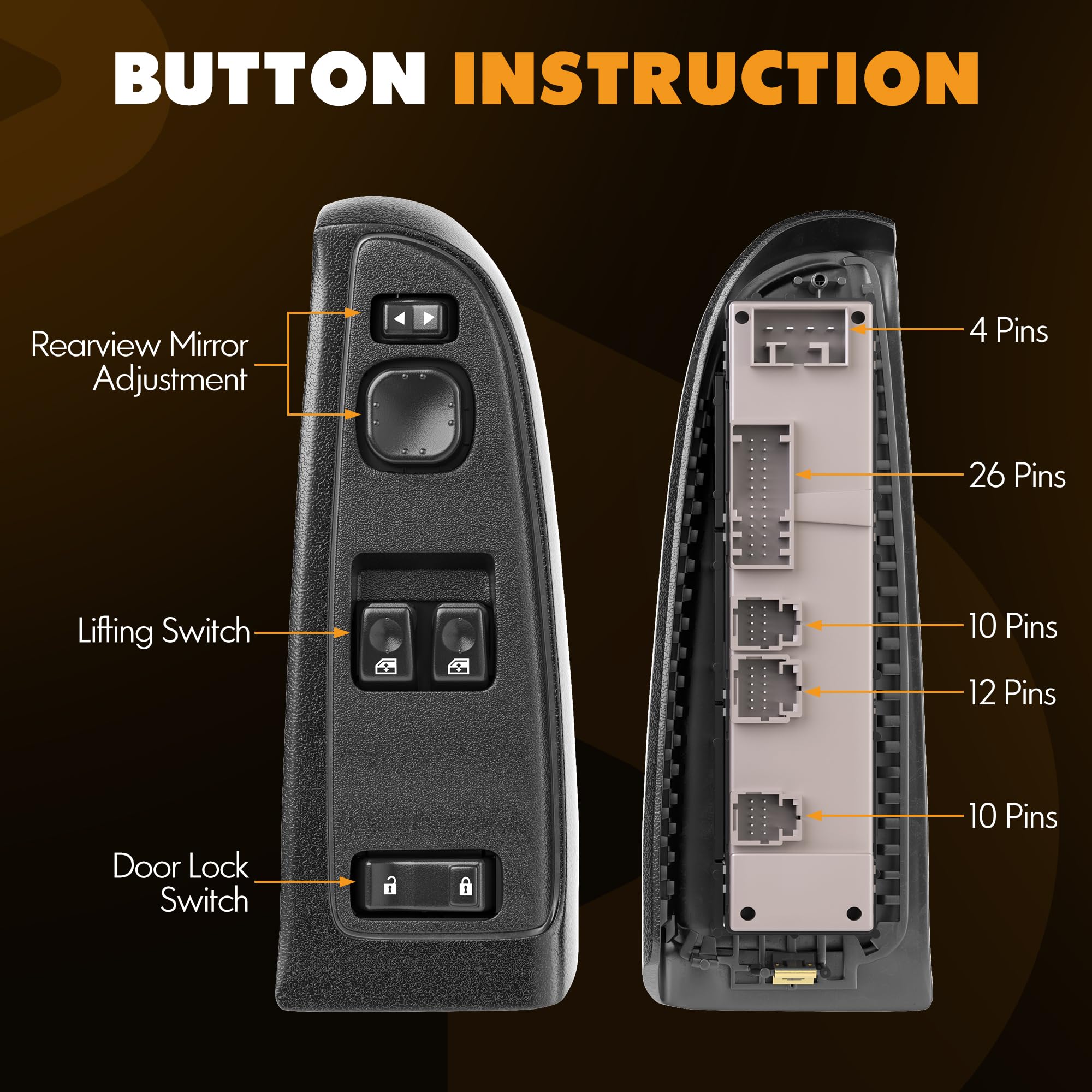 15883318 Front Driver Side Door Lock and Window Power Switch & Black Bezel Assembly, Fit for 2003-2007 Chevrolet Silverado, 2003