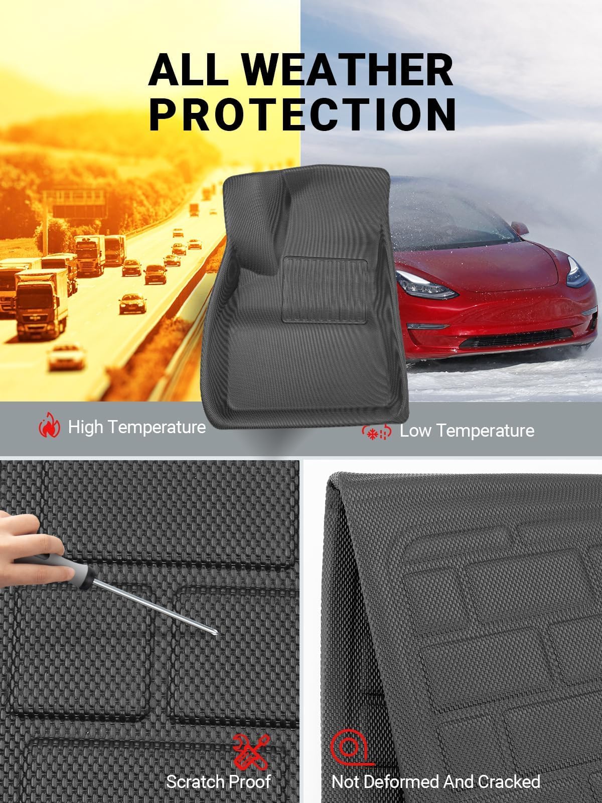 Basenor 6Pcs Floor Mats For Tesla Model 3 All-Weather Full Set Mats Anti-Slip Cargo Liner 3D Rear Cargo Tray Trunk Mat Car Mats