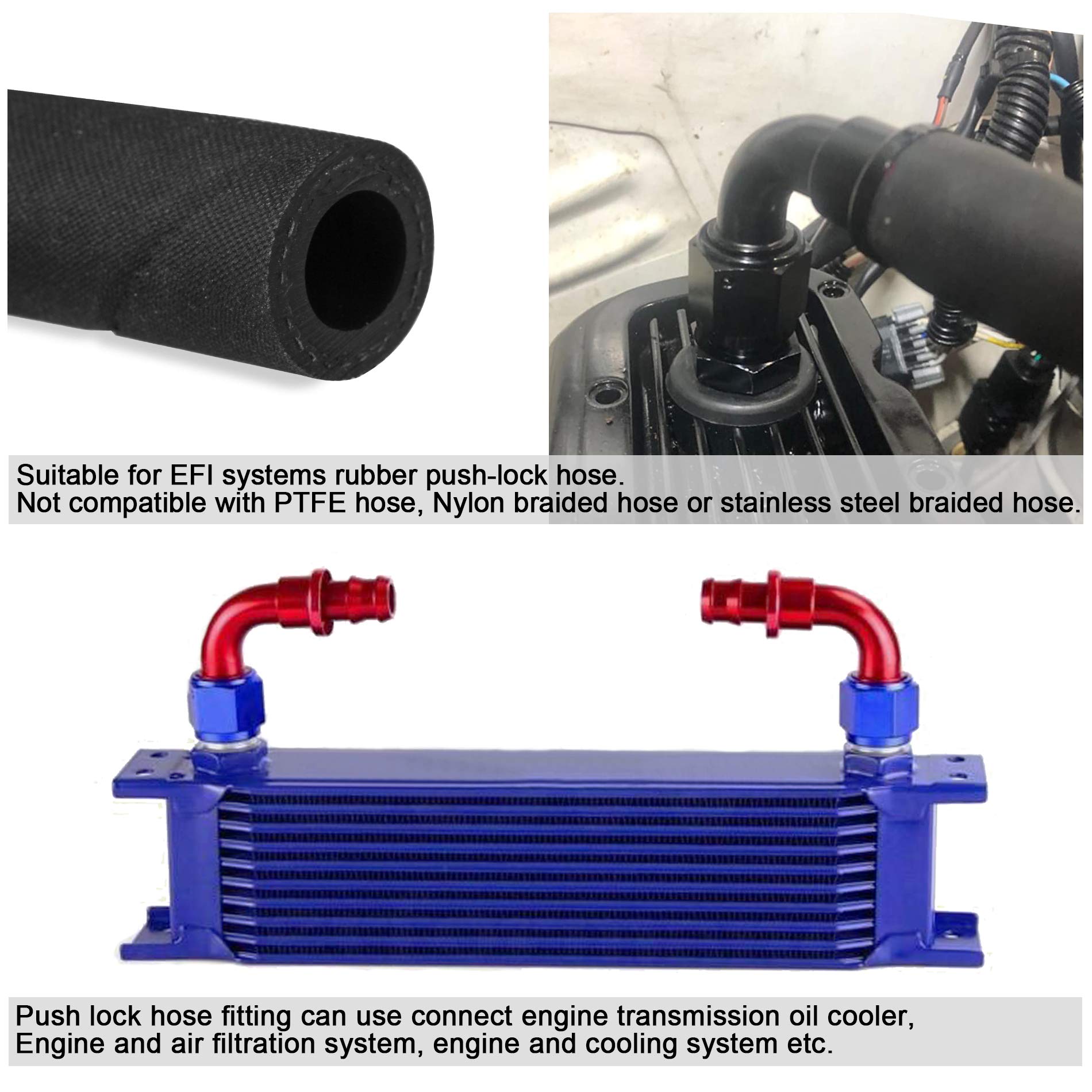 Sykrss 8An 90 Degree Push Lock Swivel Hose End Fitting For Rubber Fuel Line Black 2Pcs