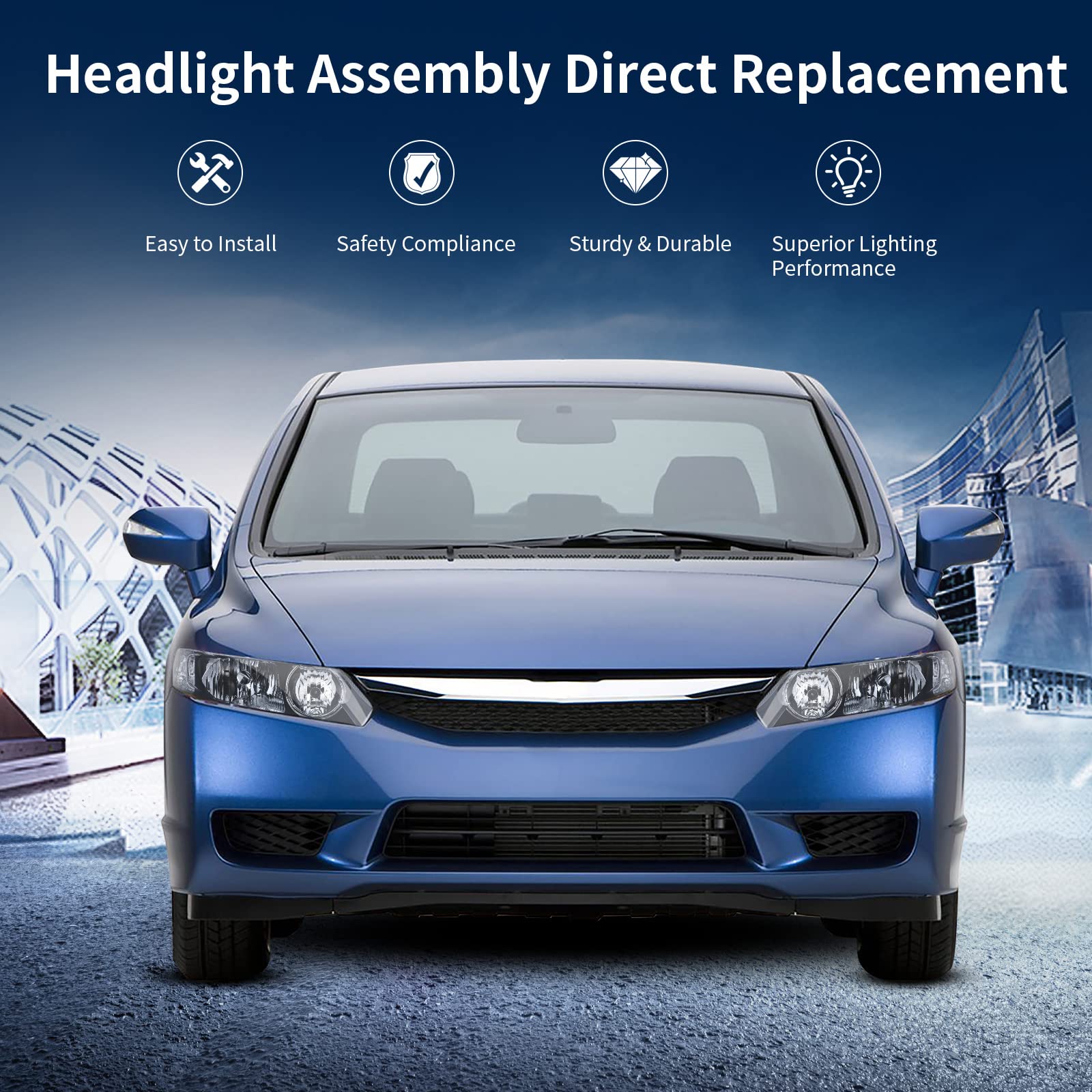 Autosaver88 Headlight Assembly Compatible With 2006 2007 2008 2009 2010 2011 Civic Sedan 4-Door Headlamp Clear Lens