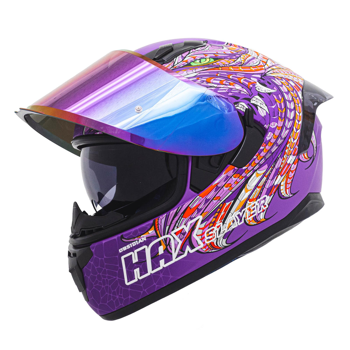 Hax Obsidian Full Face Dual Visor Adult Motorcycle Helmet For Motorbike Street Bike With Pinlock Ready Dot Approved Slayer Purpl