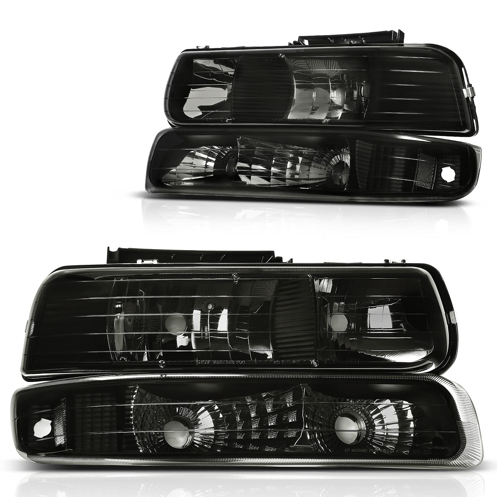 Dwvo Headlights Assembly With Bumper Lights Compatible With 1999-2002 Chevy Silverado/2000-2006 Tahoe Suburban Headlamp Smoke Le
