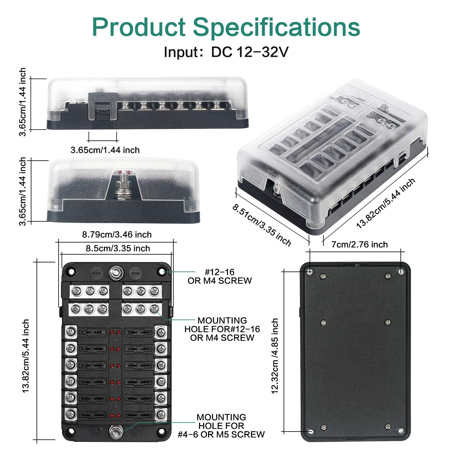 Deyooxi 12 Way 12V Blade Fuse Block,12 Circuit ATC/ATO Fuse Box Holder with LED Indicator Waterpoof Cover for 12V/24V Automotive