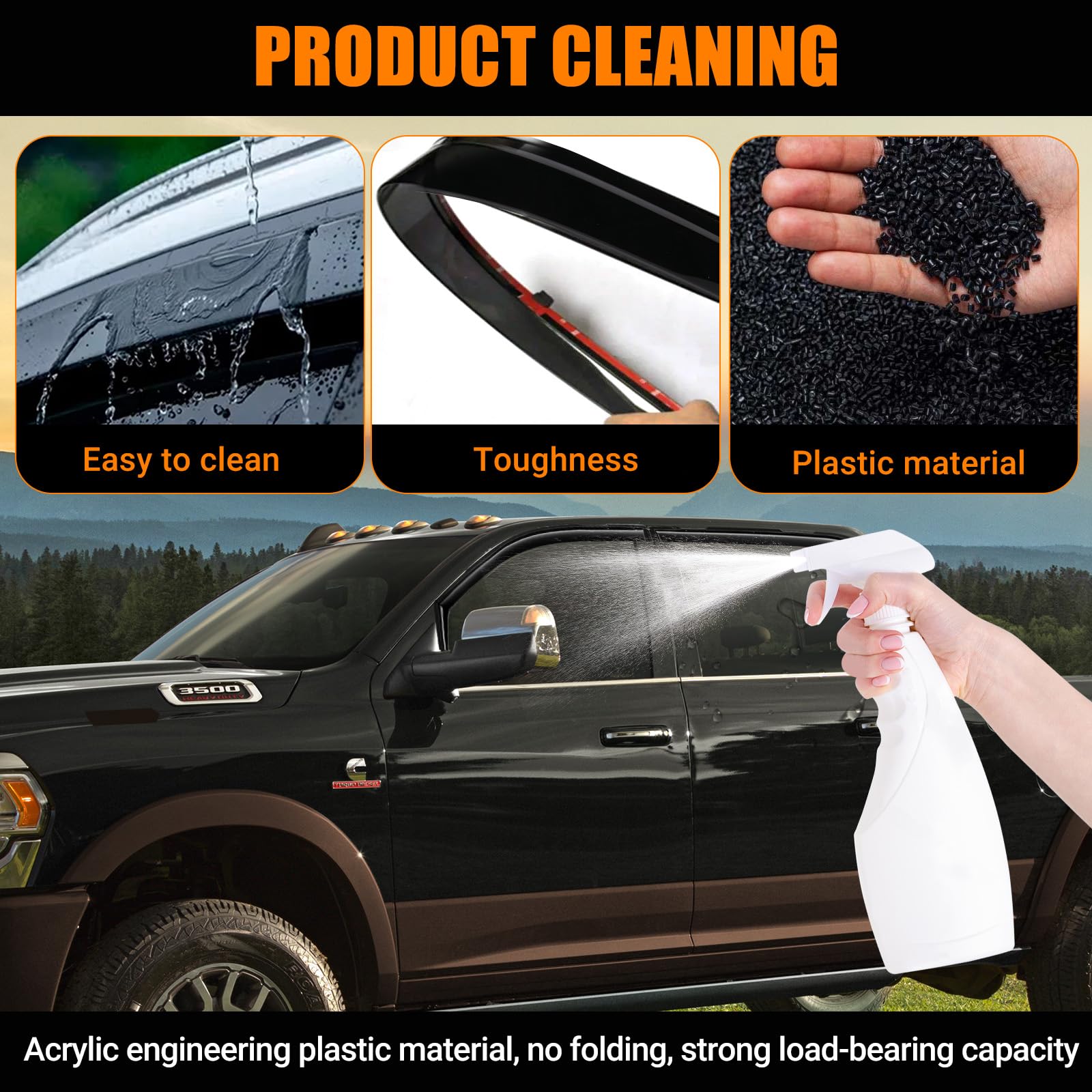 FormiPow Black Window Rain Guards for 2019-2024 Dodge RAM 2500/3500 Crew Cab, Easy No-Drill Installation, 4 Pcs