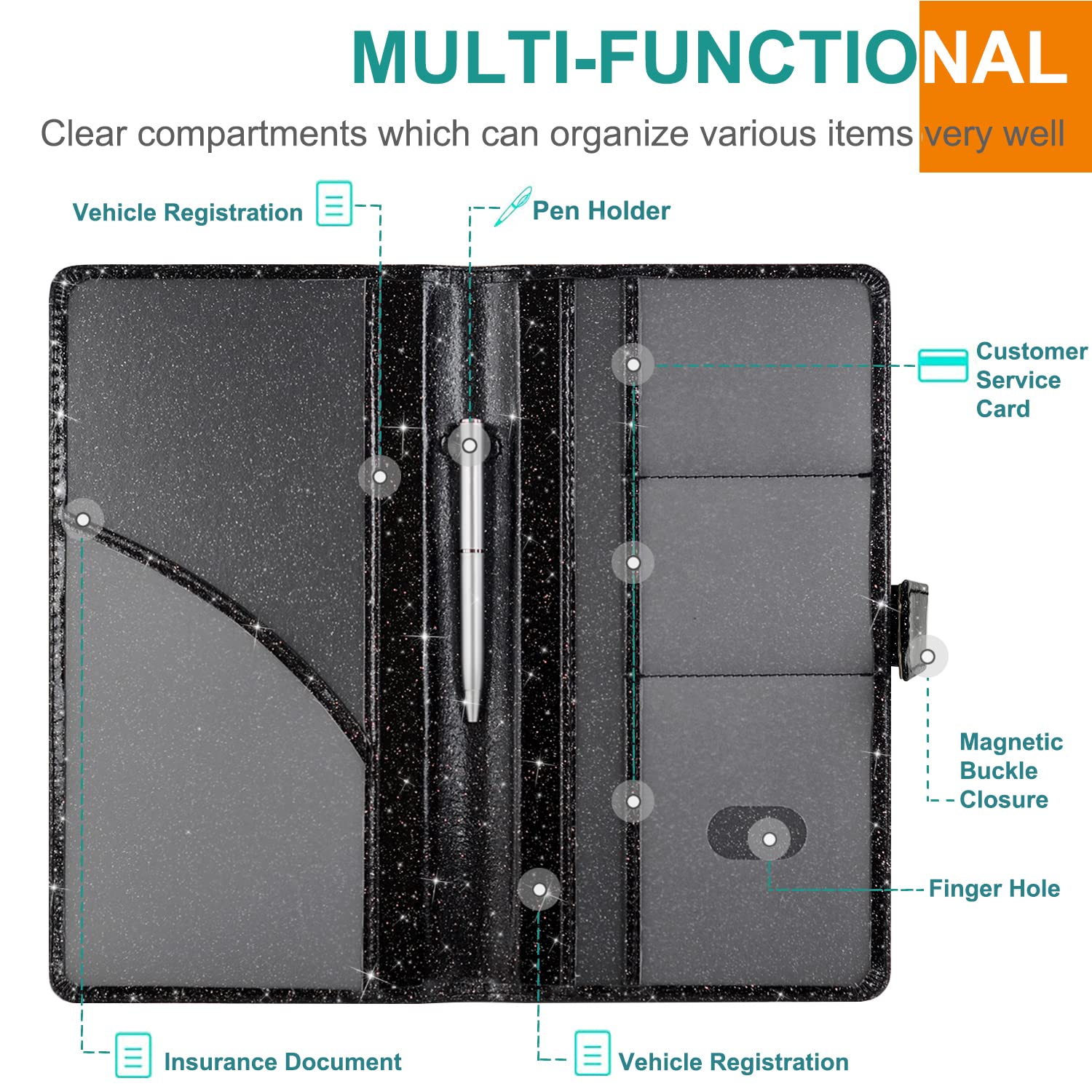 Rsaquar Car Registration And Insurance Holder, Leather Car Glove Box Organizer, Cool Car Accessories For Id, Driver'S License Cards & Essential Document, Men&Women, Red