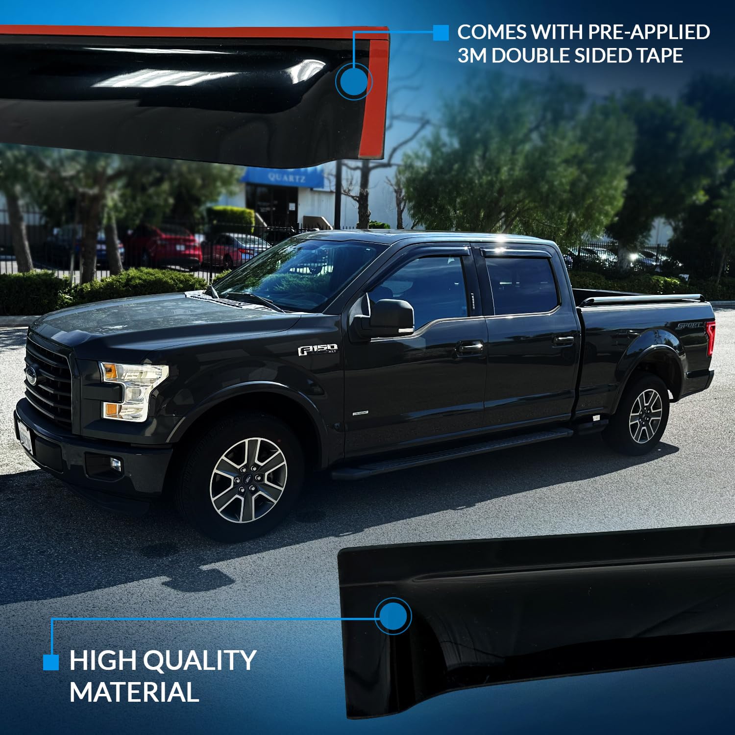 TuningPros WV-836B Window Visor Deflector Rain Guard Dark Smoke 4-pc Set