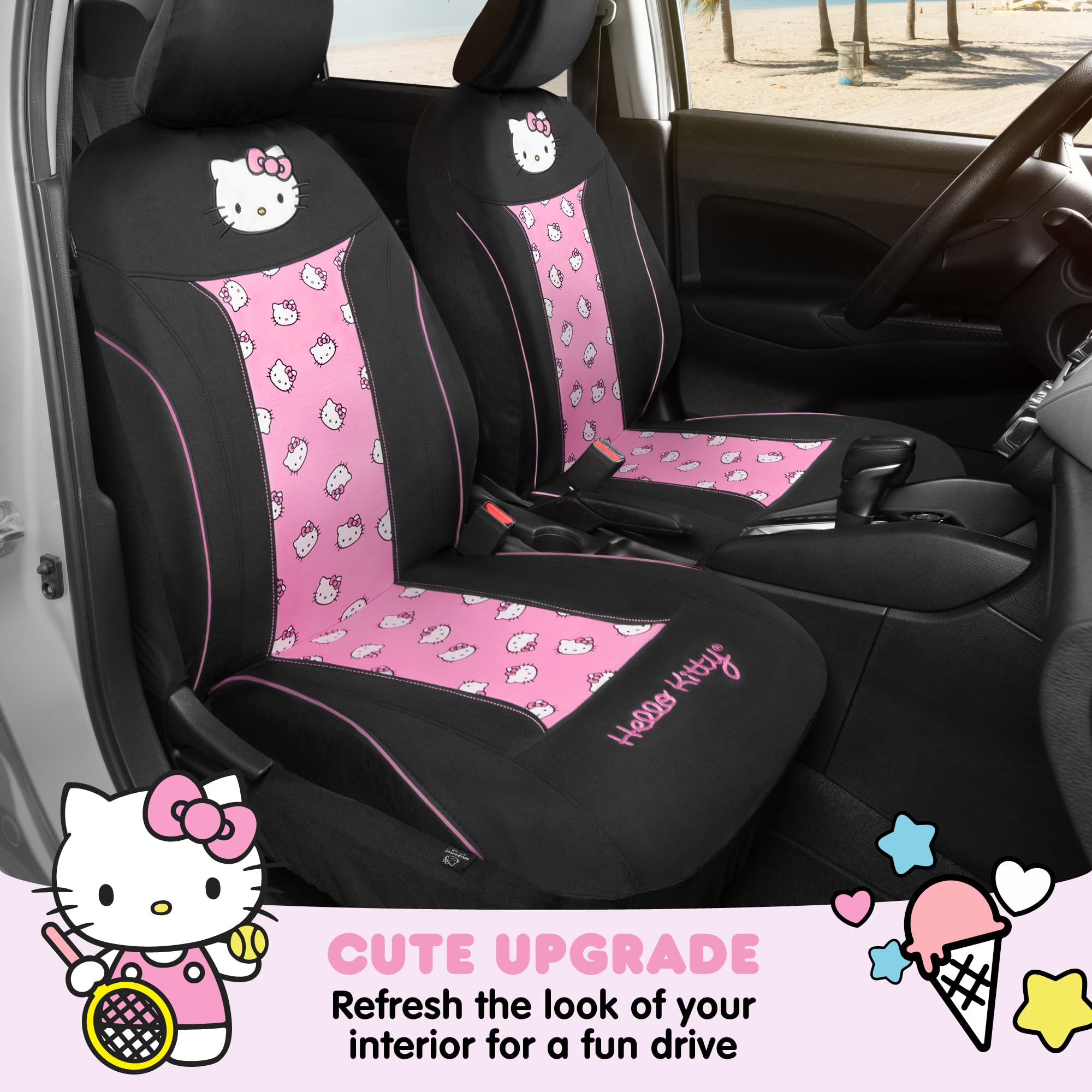 Hello Kitty Car Seat Covers - Cute and Durable Pink Front Seat Covers, Adorable Hello Kitty Design, Comfortable and Long-Lasting