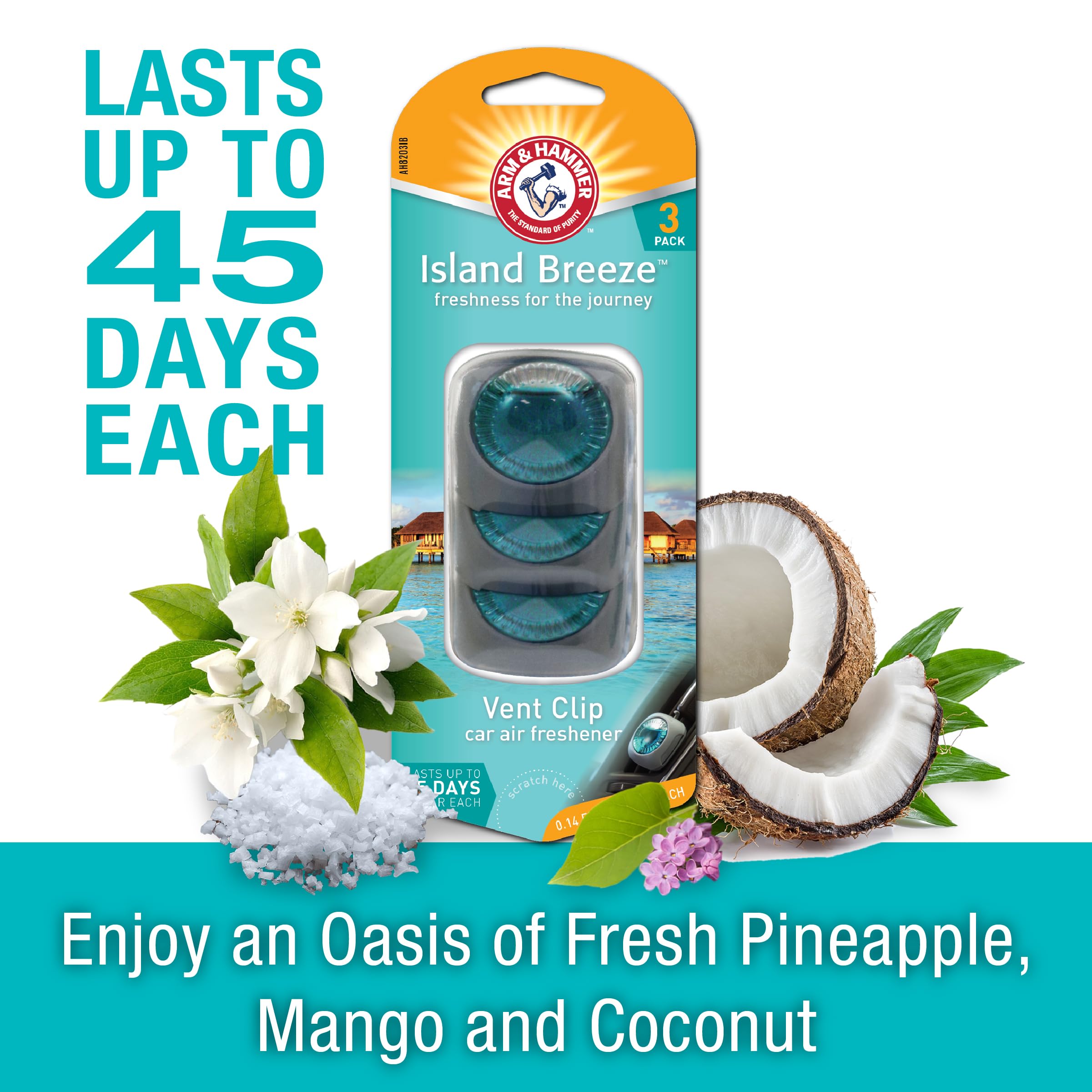 Arm & Hammer AH8203IB Island Breeze Freshness Vent Clip for Car Air Freshener 4 Pack of 3 Piece in Each