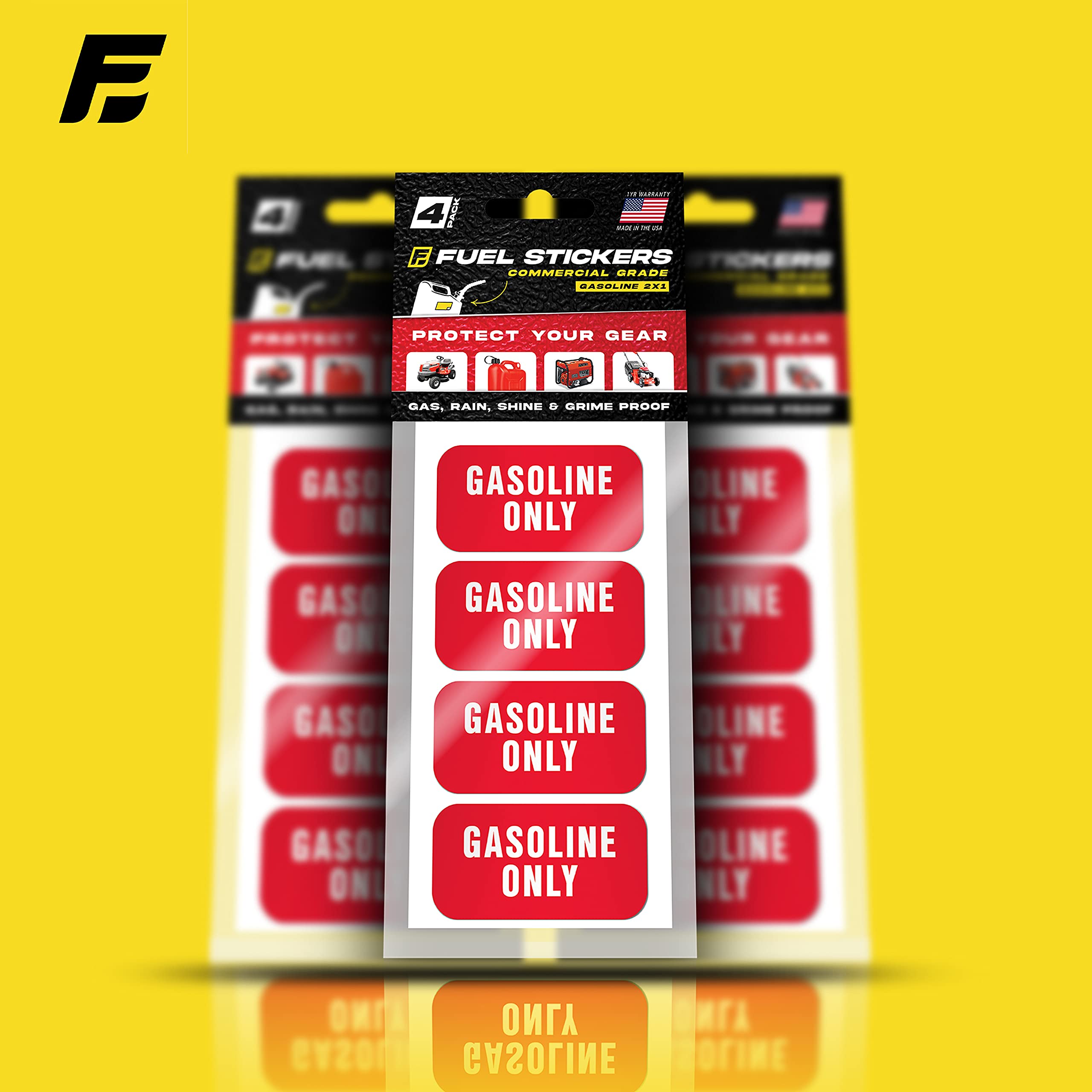 Gasoline Only Sticker, Gas Labels For Fuel Cans, Mowers, Boats, Outdoor Power Equipment - Weather Proof, Extreme Stick, Commercial Grade Labels By Fuel Stickers - Usa Made (2X1 Inch), 20 Labels
