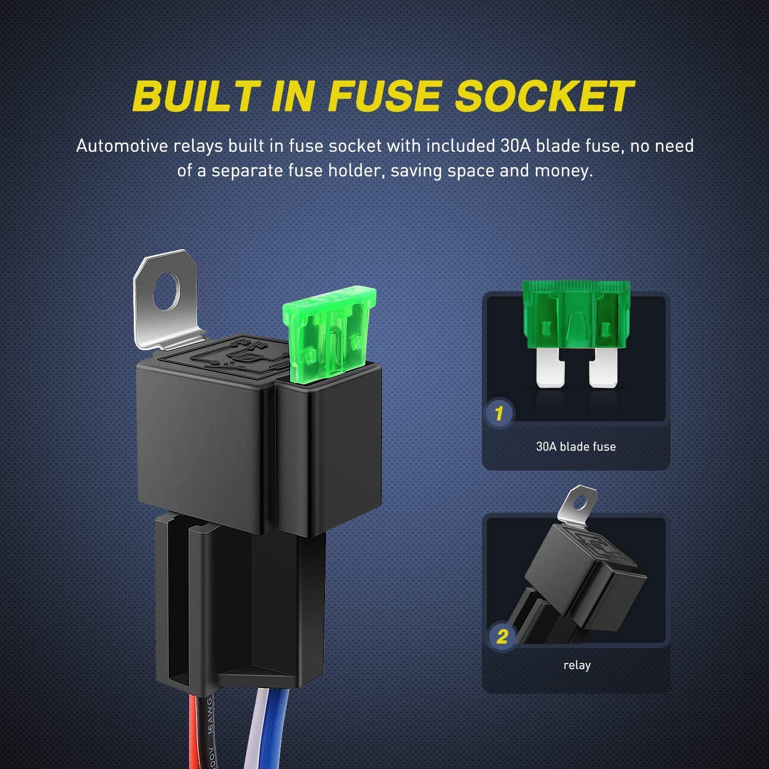 Gebildet 12V Fuse Relay Switch Harness Set - 30A ATO/ATC Blade Fuse, 4-Pin SPST Automotive Electrical Relays with Heavy Duty 12